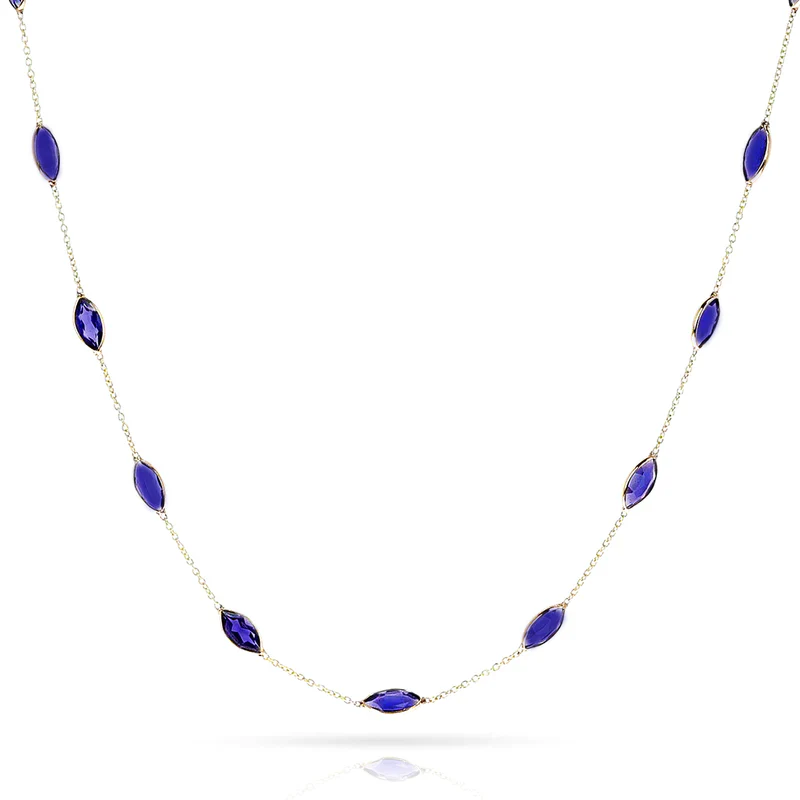 Marquise-Shape Gemstone Necklace, 18k