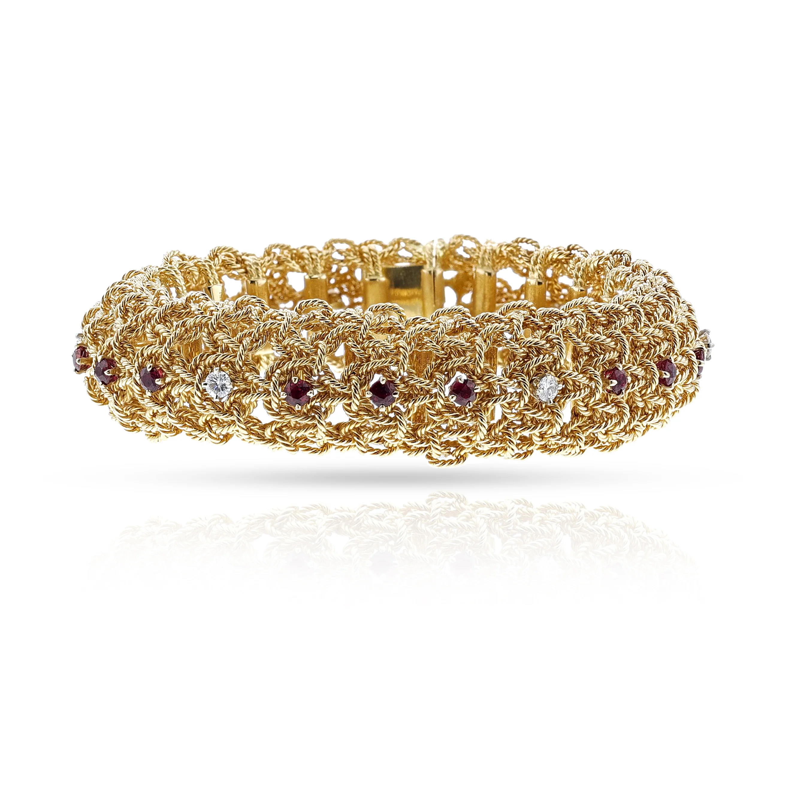 Georges L’Enfant Ruby and Diamond Rope-Work Bracelet, 18k