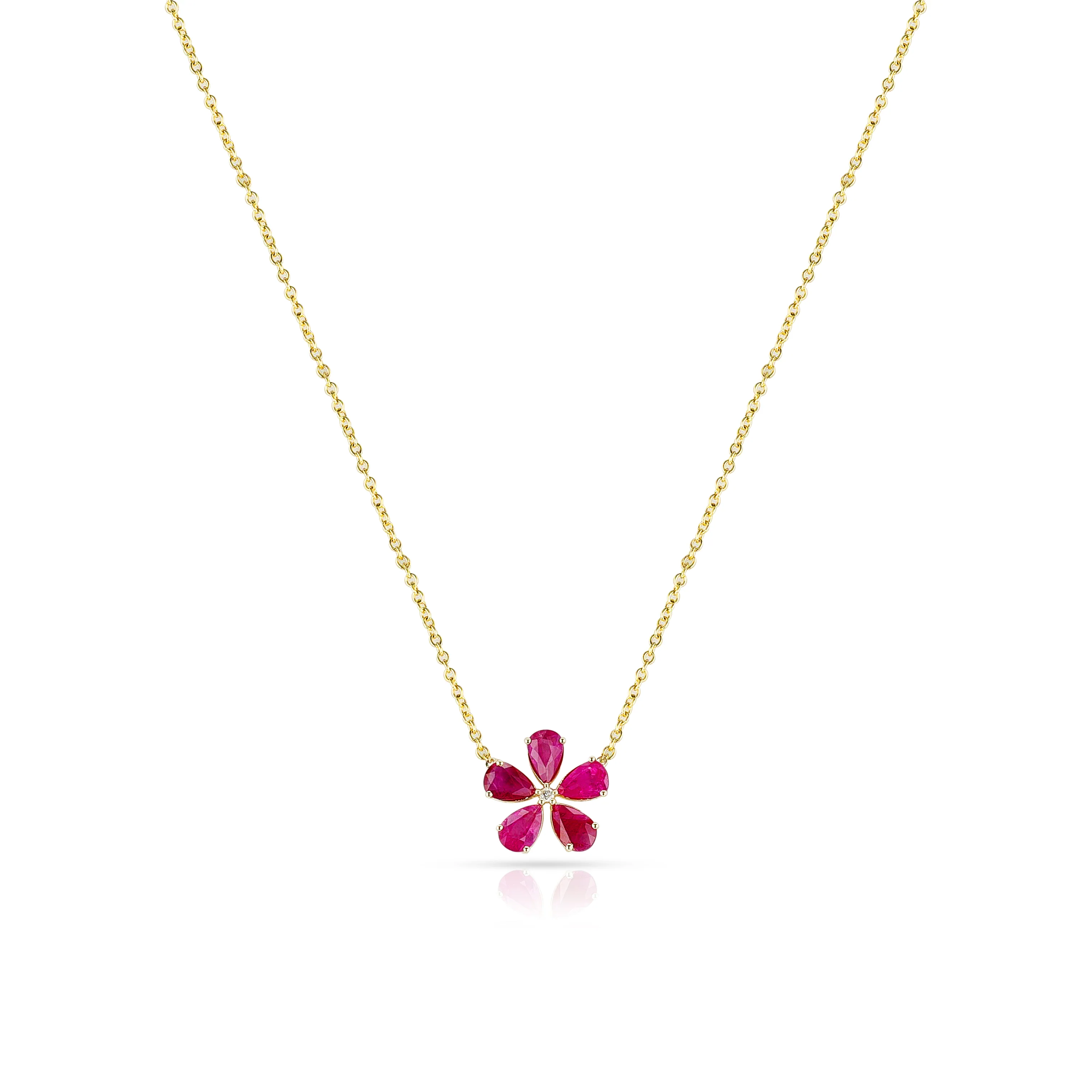 Floral Ruby and Diamond Pendant Necklace, 18k