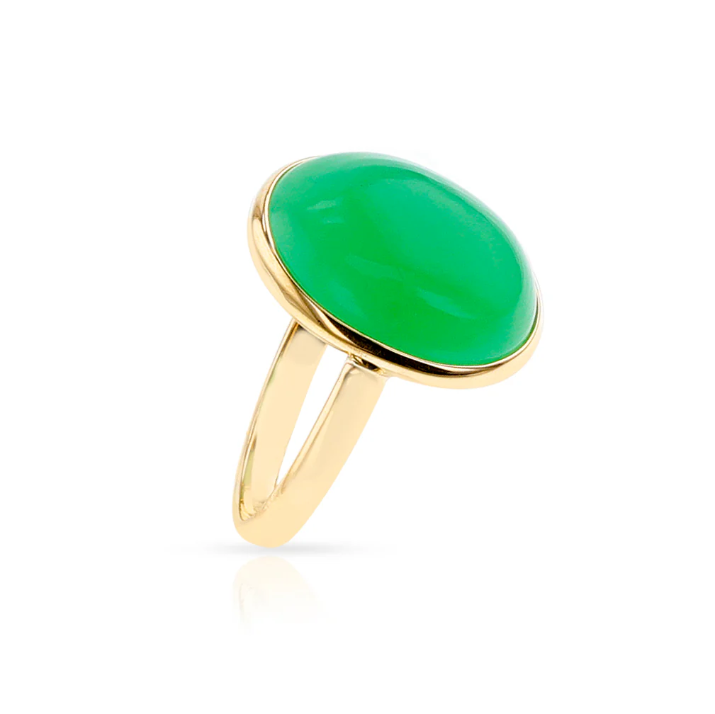 Chrysoprase Cabochon Statement Ring, 18k
