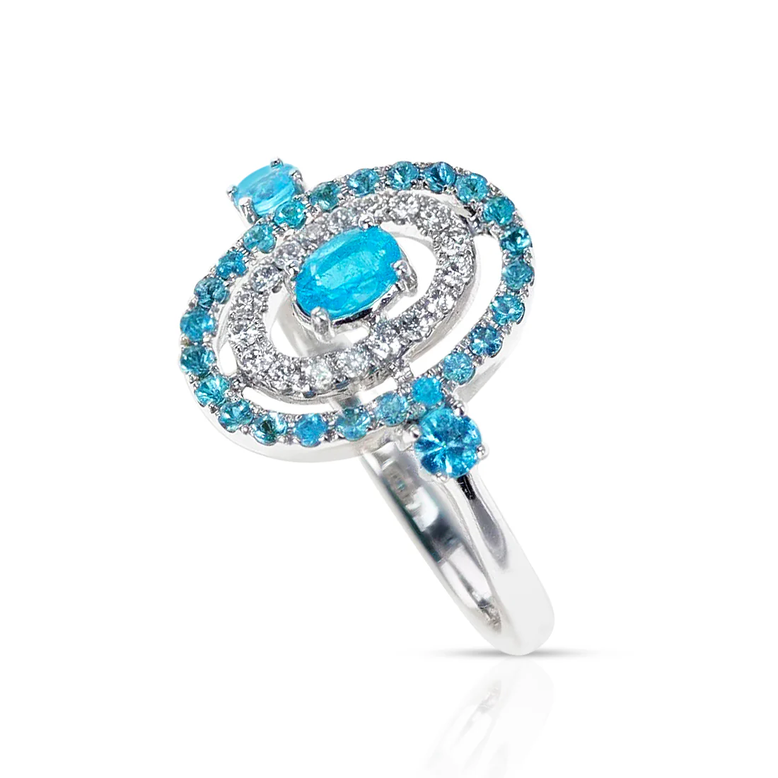 Oval Brazilian Paraiba Tourmaline Ring with Diamond Halo Ring, 18k