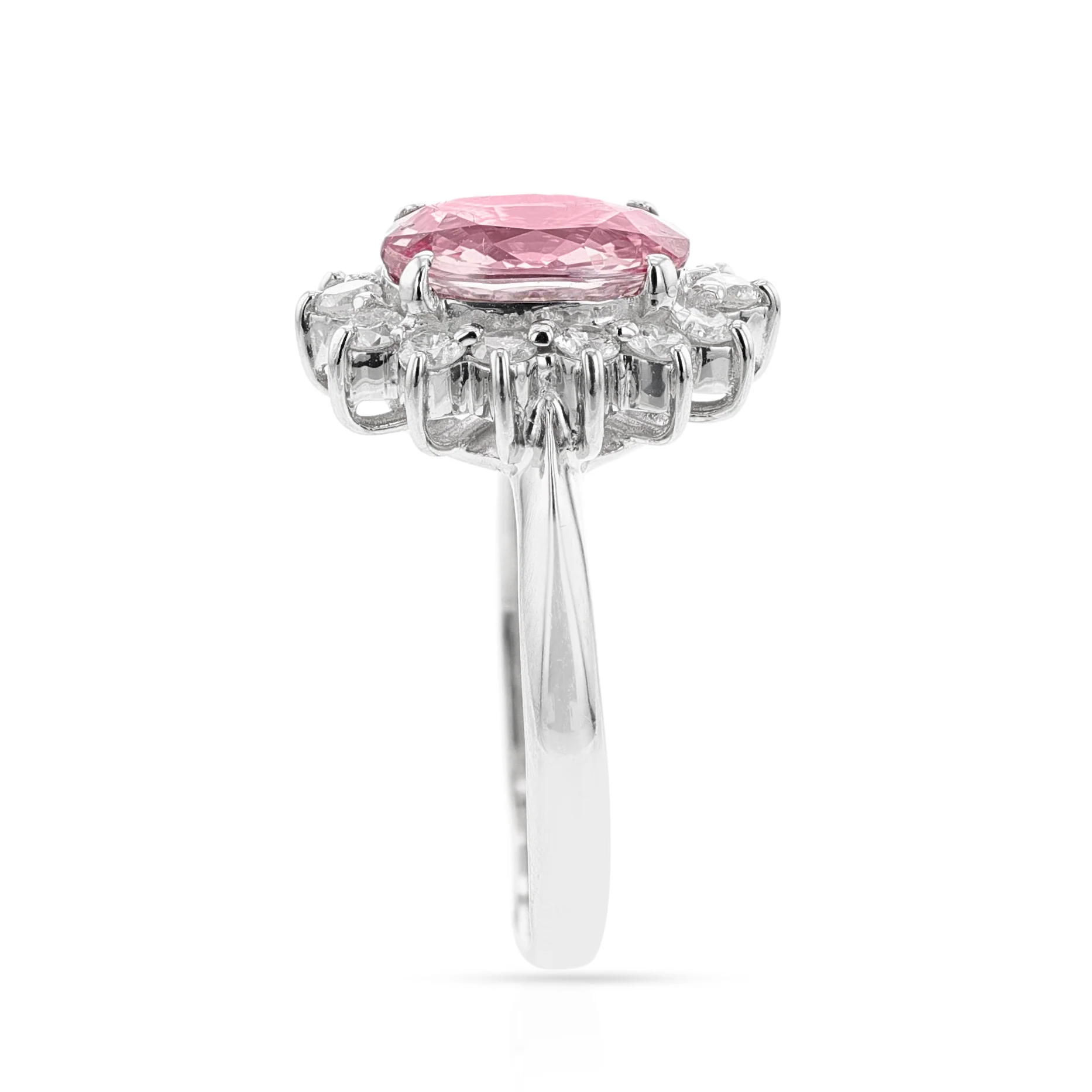 GIA Certified 2.53 Carat Natural (Unheated) Oval-Shaped Pink Sapphire and Diamond Ring, PT