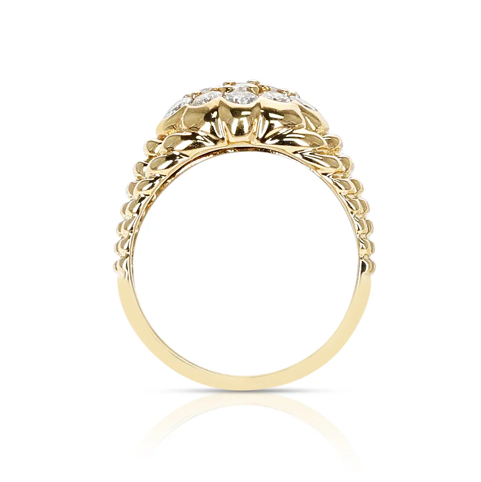 Diamond Floral Ring with Textured Gold Design, 18K