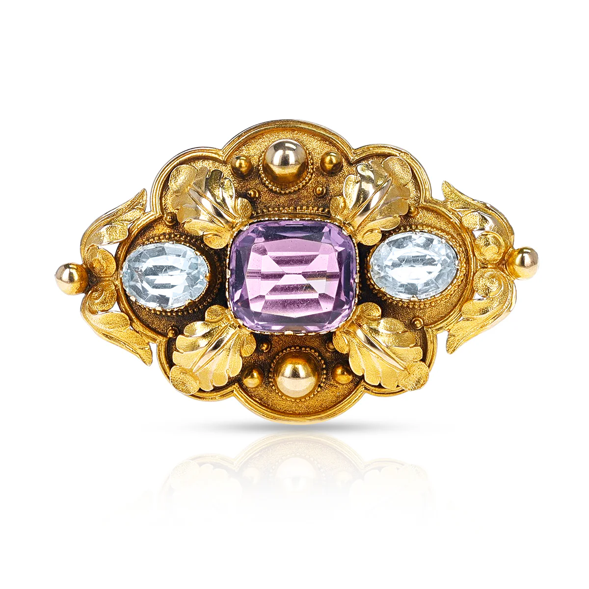 Victorian Cushion Amethyst and Oval Topaz Brooch, 18k