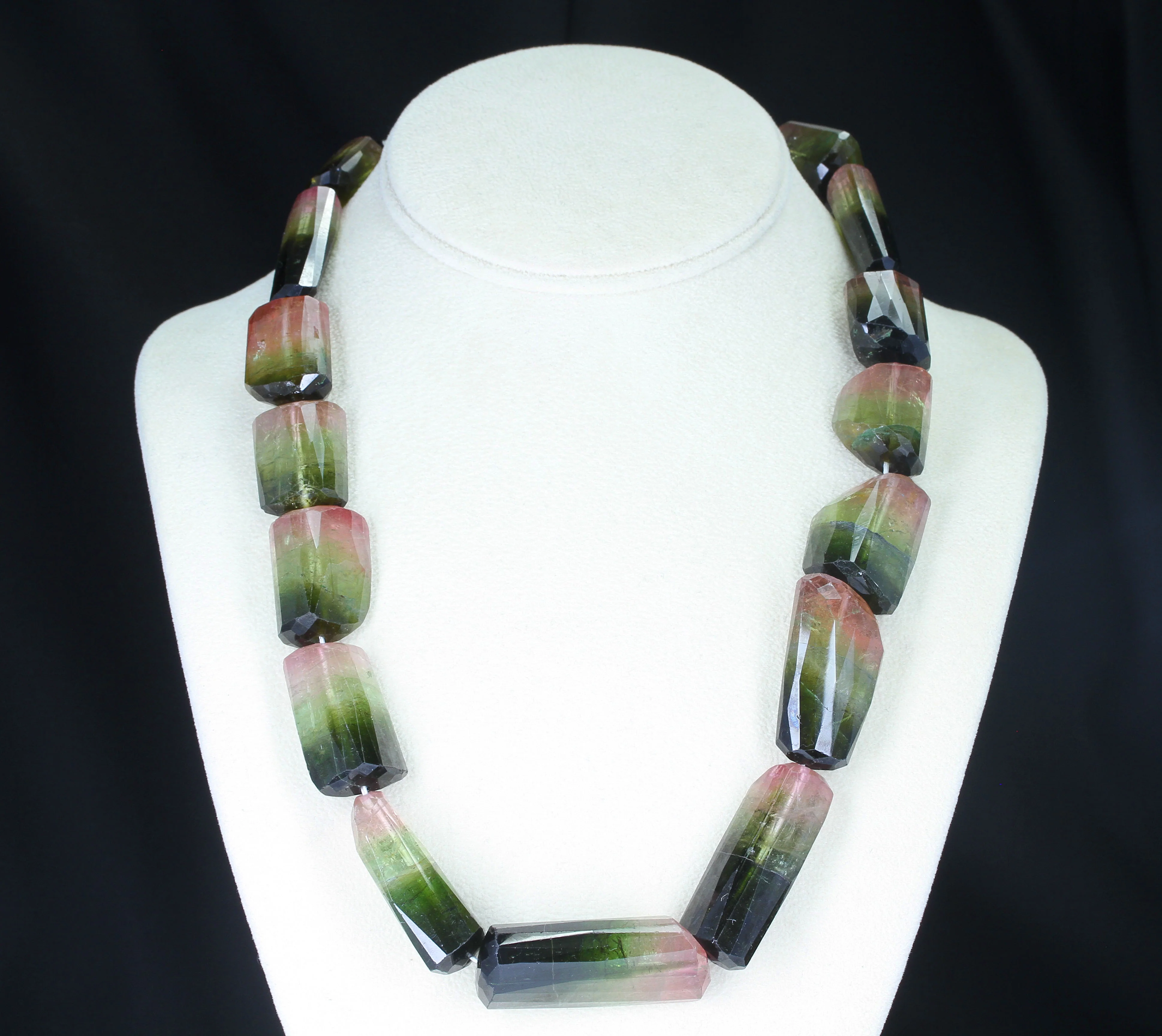 Large Faceted Rectangular Bi-Color Tourmaline Beads with a Tourmaline Clasp