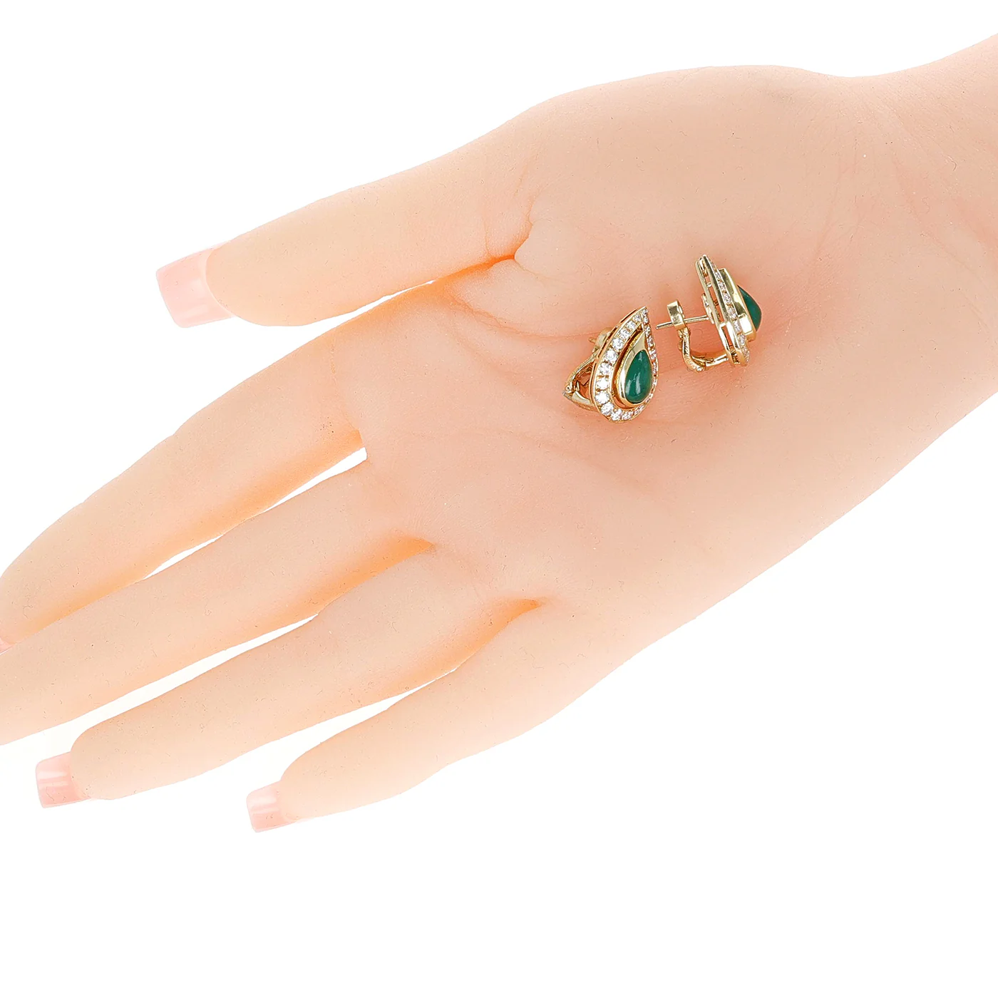 Cartier Pear Shape Emerald with Round Diamond Earrings, 18 Karat Gold