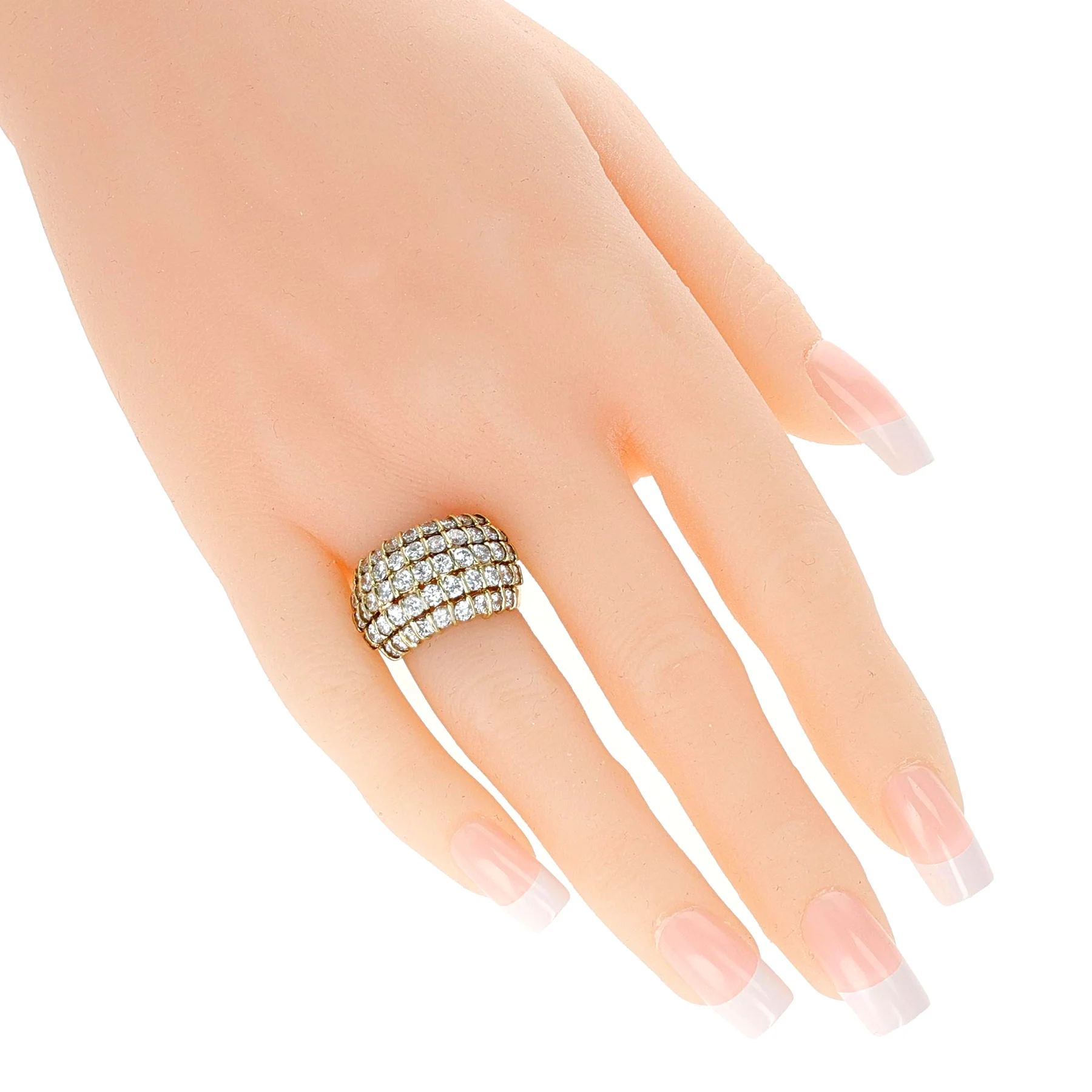 5 carats Five Row Round Diamond Bombe Cocktail Ring, 18K