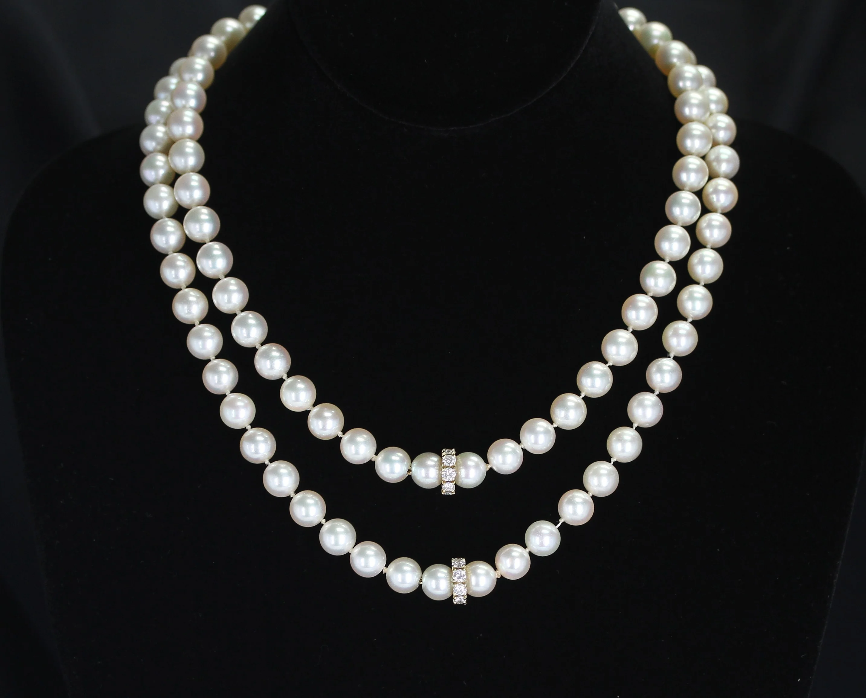 Pearl Beads Necklace with Diamond Discs