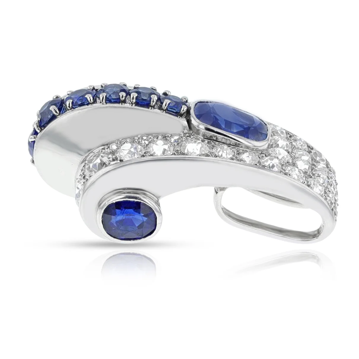 GIA Certified Bancelin Art Deco Natural Sapphire and Diamond Pendant, Platinum