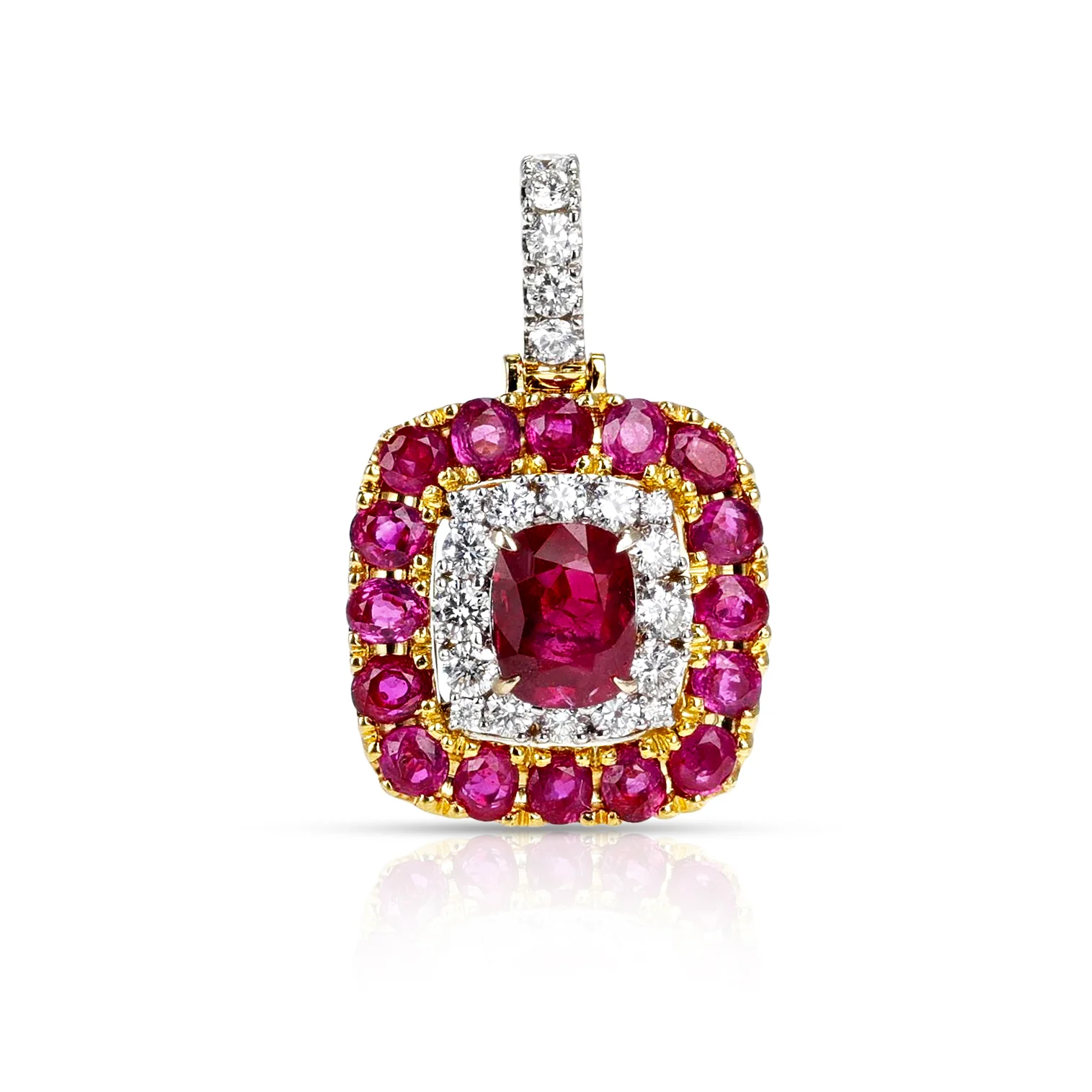 Unheated Burma Ruby Pigeon Blood Set with Ring, Pendant and Earrings, 18k