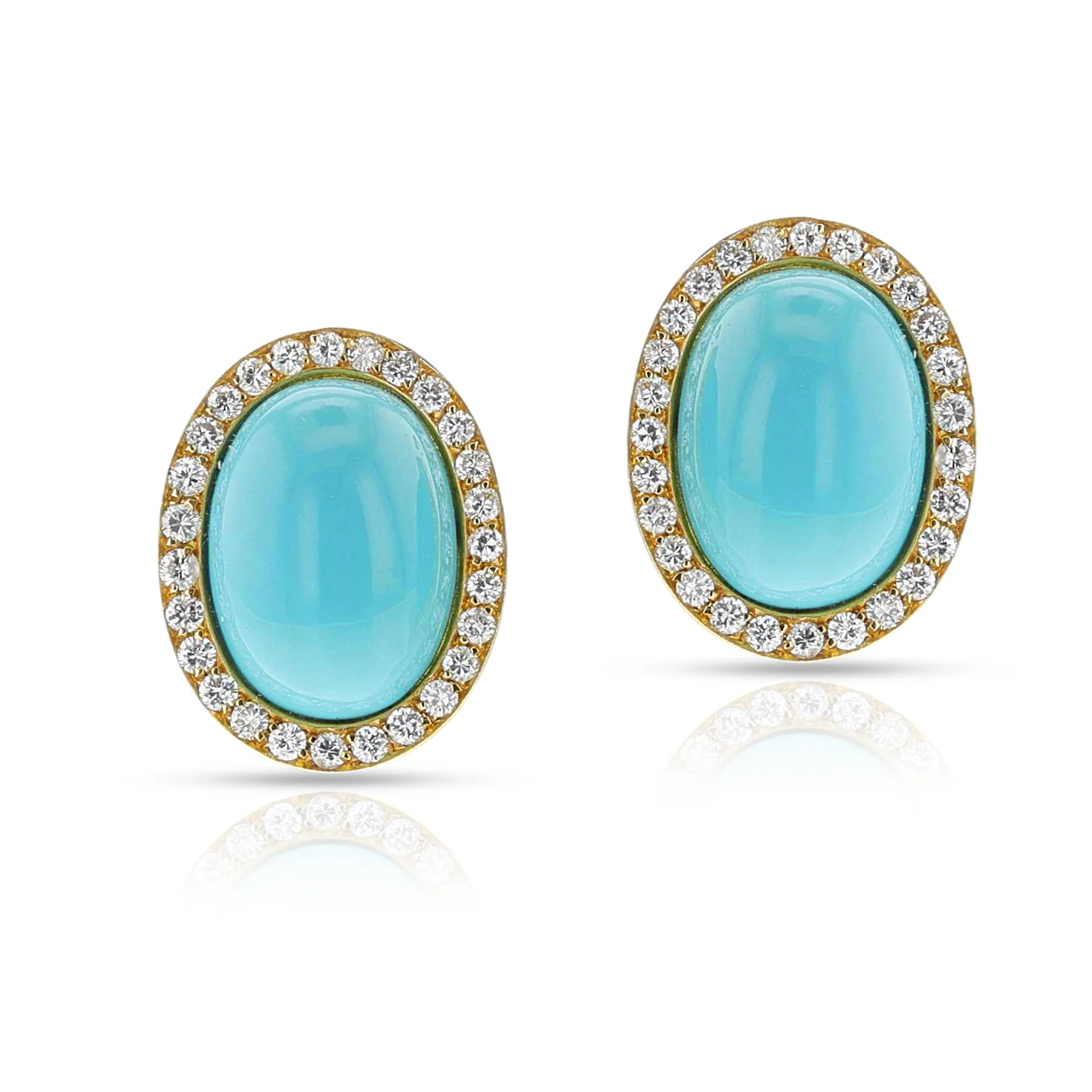 Large Turquoise Cabochon and Diamond Earrings, 18k