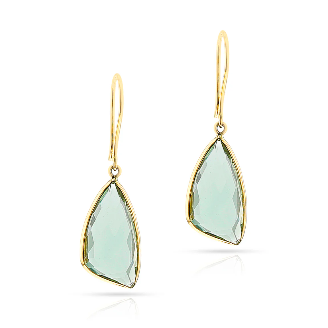 Triangular Green Amethyst Hoop Earrings, 18k