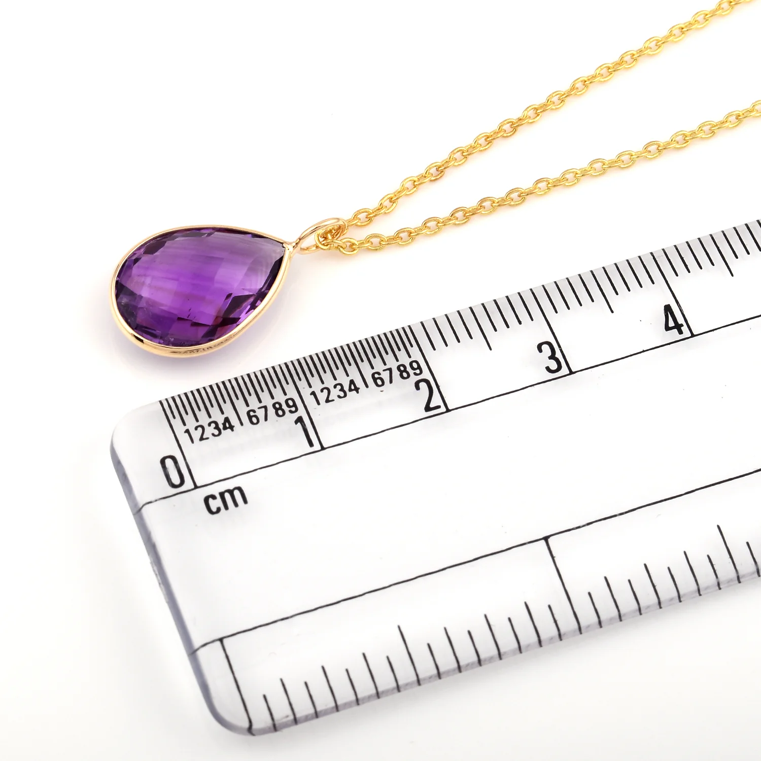 14k Yellow Gold Pear Shape Purple Amethyst Pendant Necklace