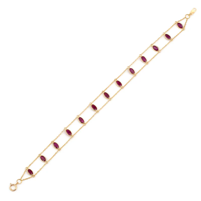 Oval Multi Sapphire Double Line, 18k Yellow Gold Bracelet
