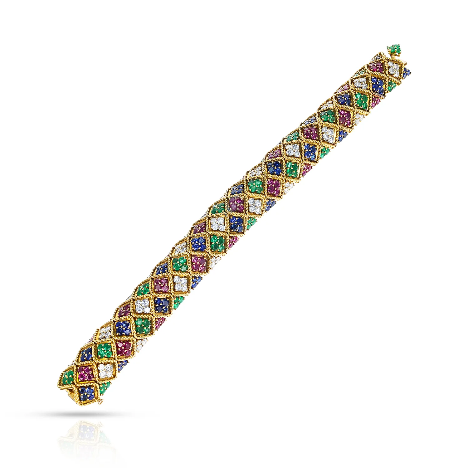 Fred Paris Ruby, Emerald, Sapphire and Diamond Bangle, 18k
