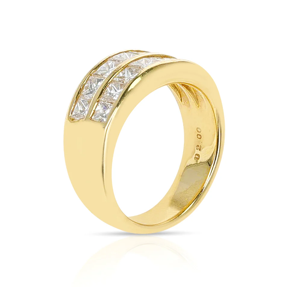 Two Row Diamond Band, 18K Yellow Gold