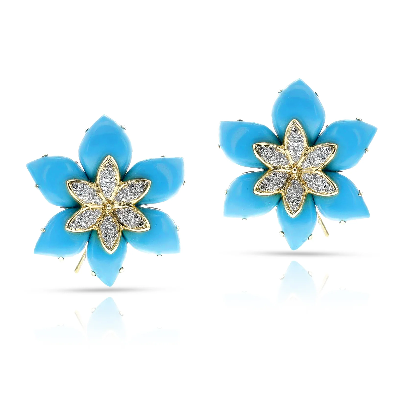 GIA Certified Natural Turquoise Floral Earrings with Diamonds, 18k