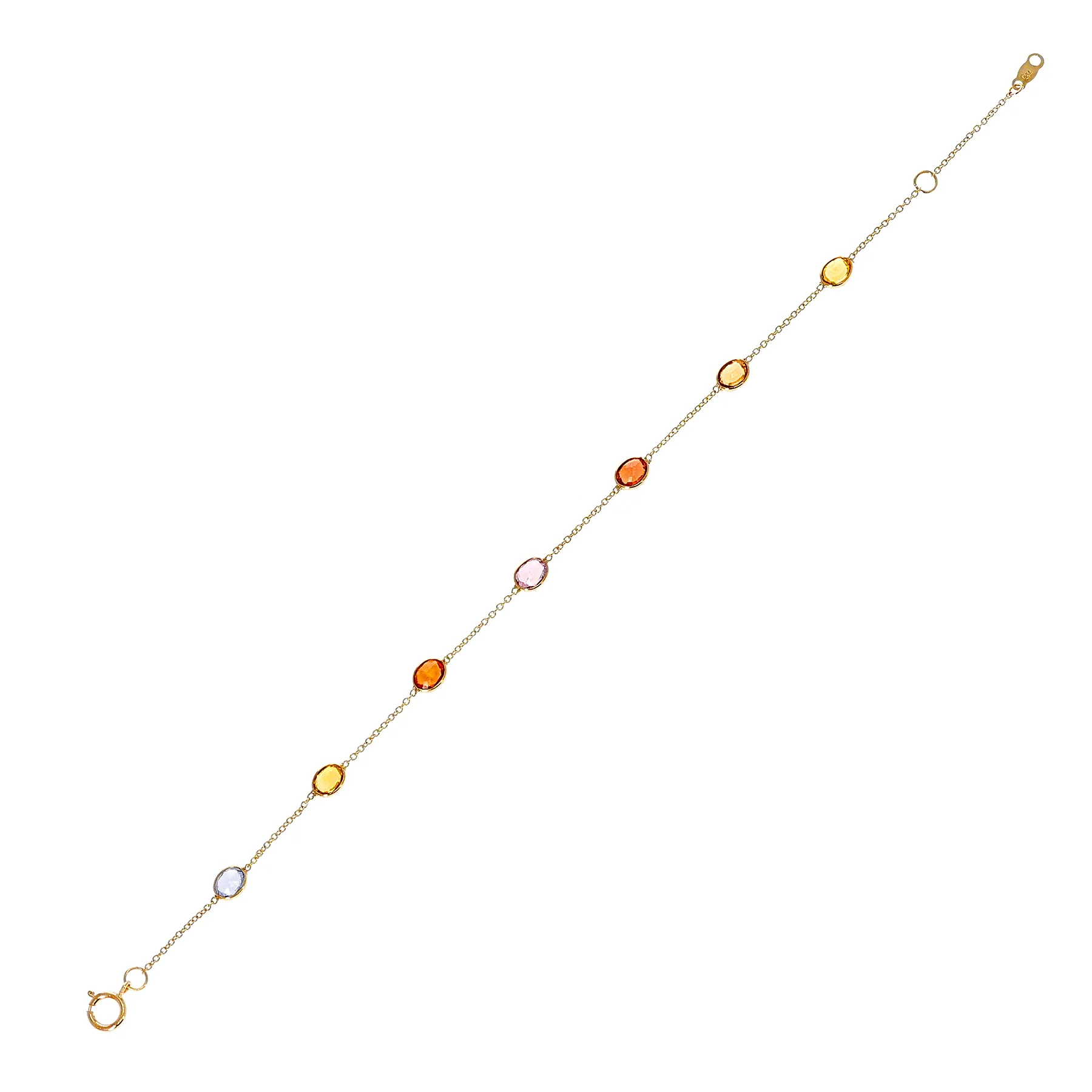 Oval Genuine Multi-Sapphire 18k Yellow Gold Bracelet