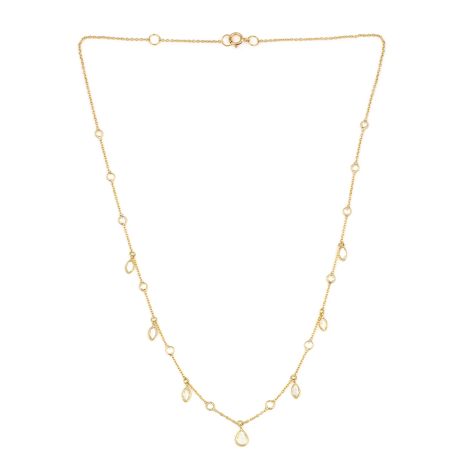 Mixed Cut Diamond Rose-Cut Necklace with Drops, 18k