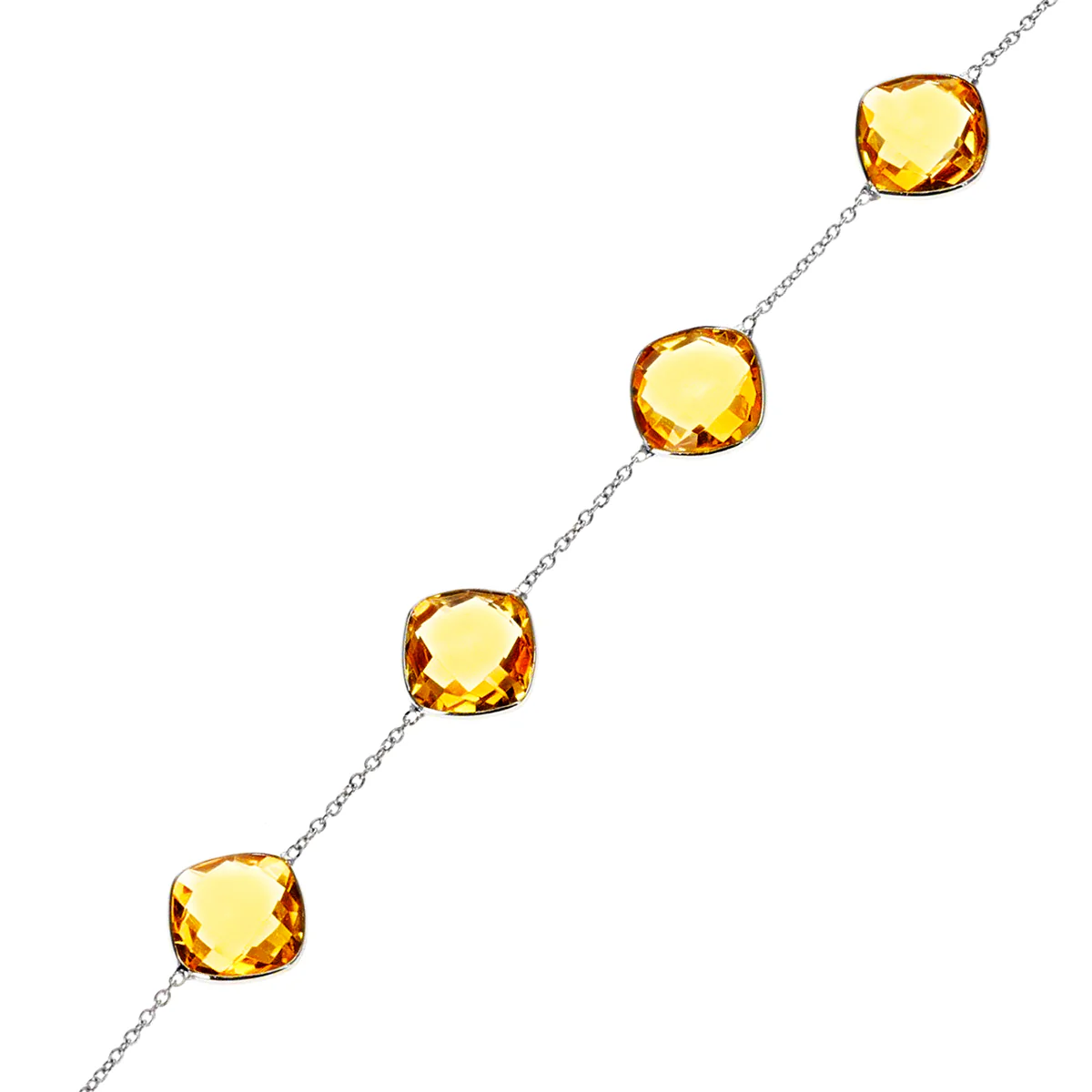 Cushion Cut Citrine Adjustable Bracelet, 18k White Gold