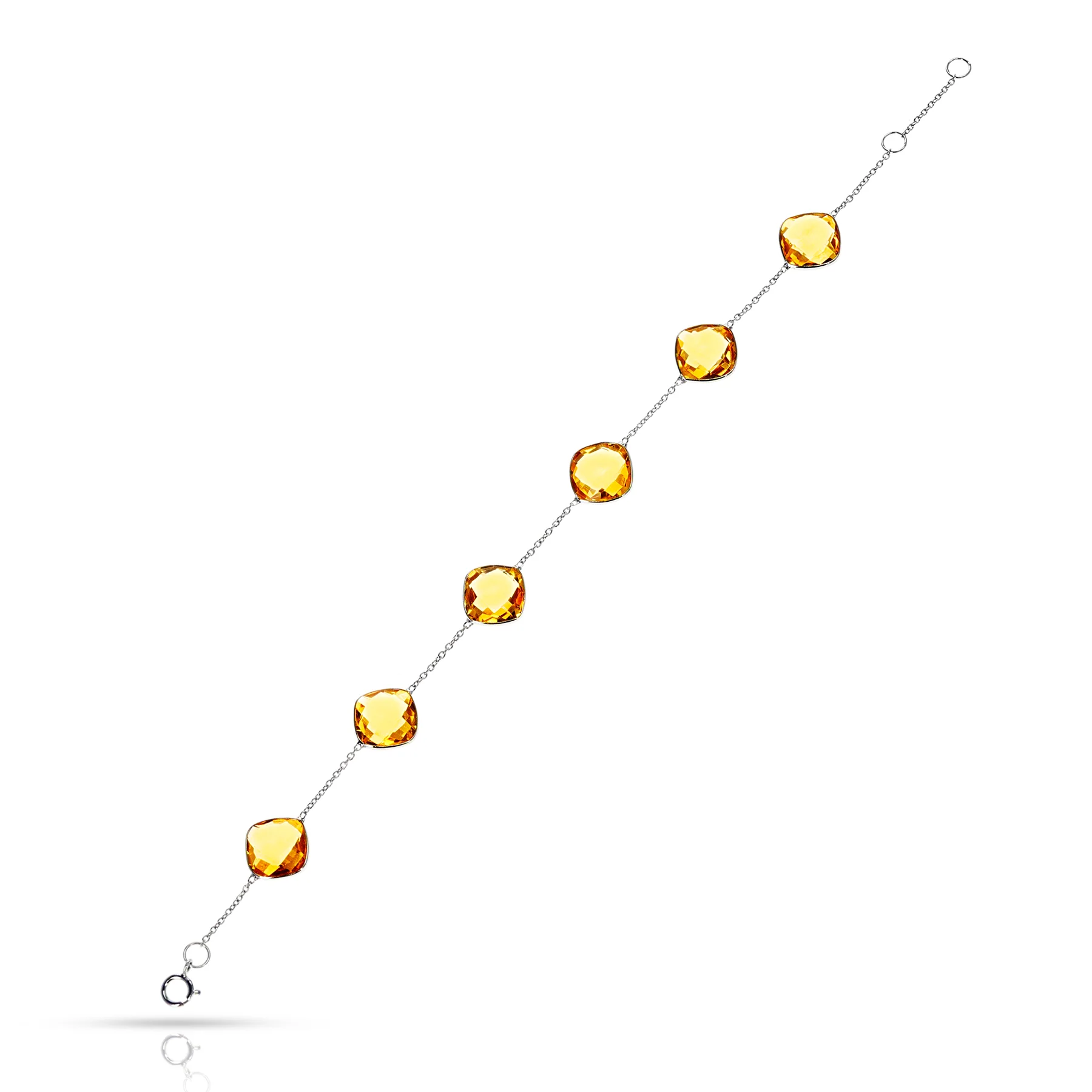 Cushion Cut Citrine Adjustable Bracelet, 18k White Gold