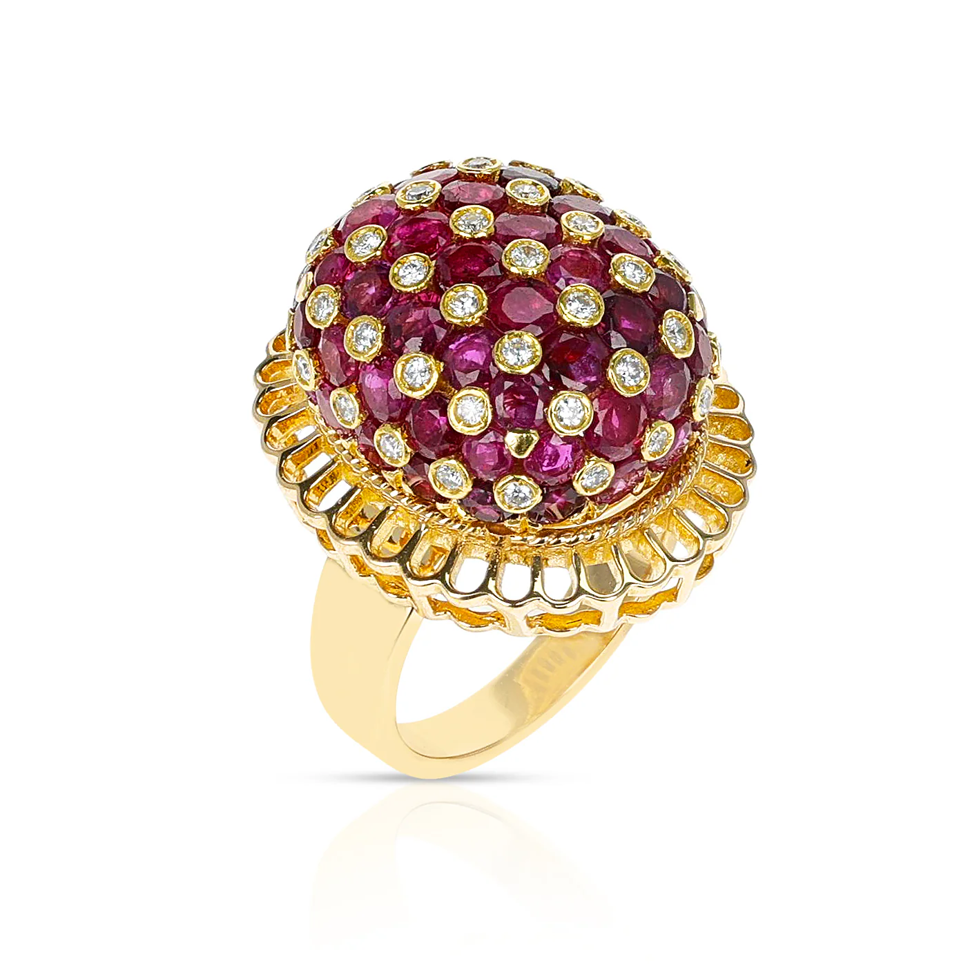 Ruby and Diamond Cluster Dome Cocktail Ring, 18K Yellow Gold