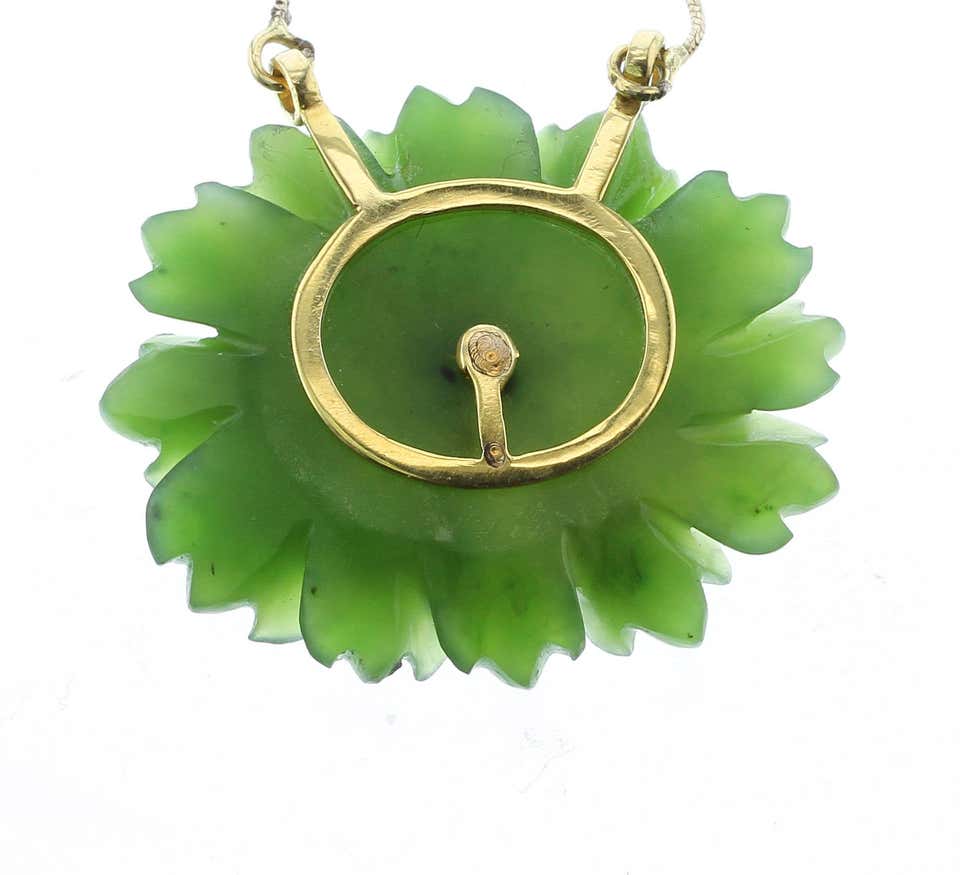 Carved Floral Jade Pendant with Diamonds