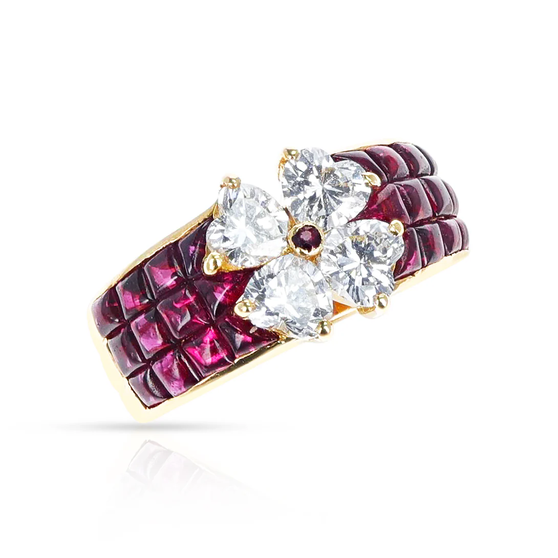 Van Cleef & Arpels Mystery Set Ruby with Heart Shape Diamonds, 18k