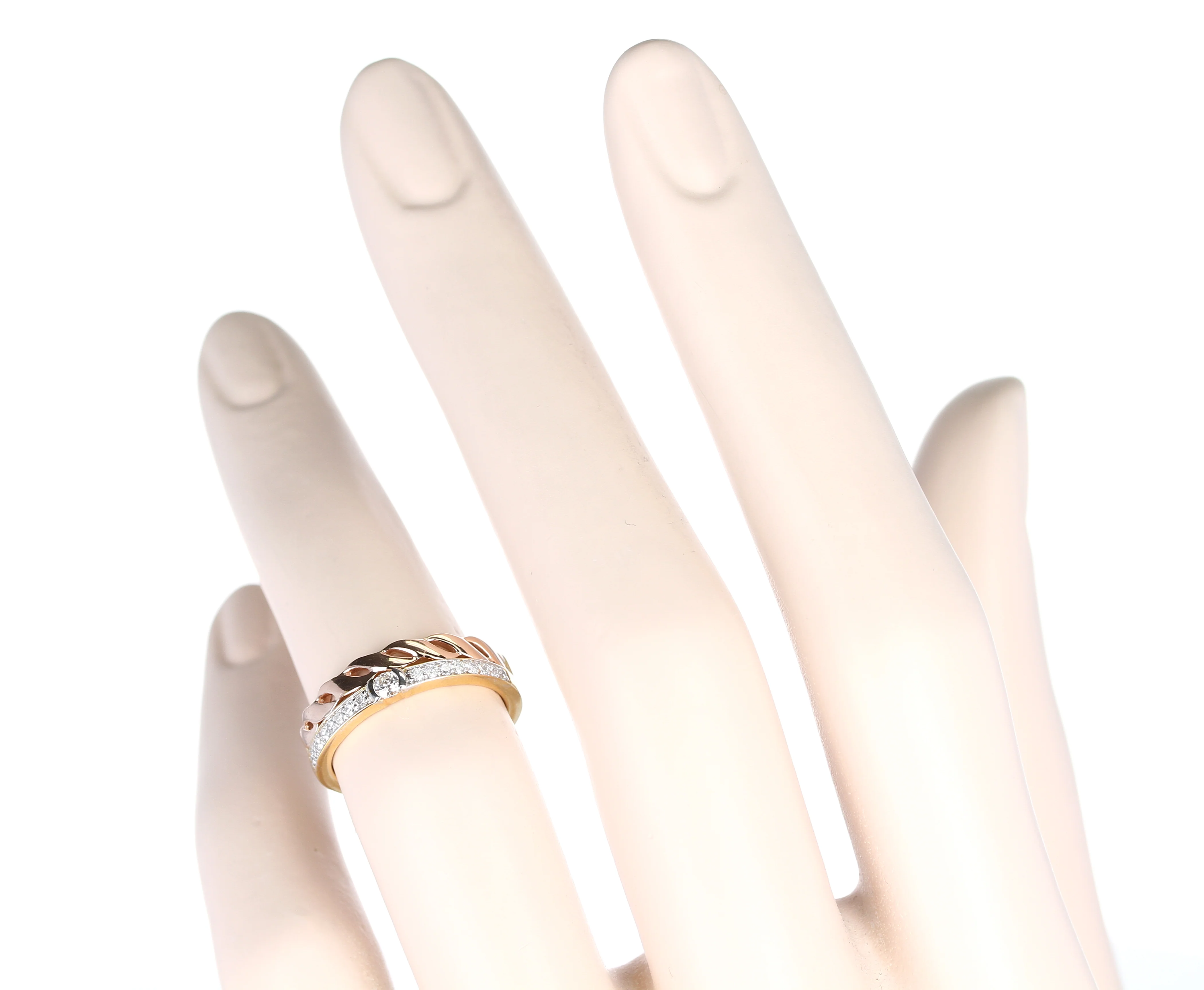 Duo Stack Ring with Fusion Yellow and Rope Rose Gold with Diamonds, 14K