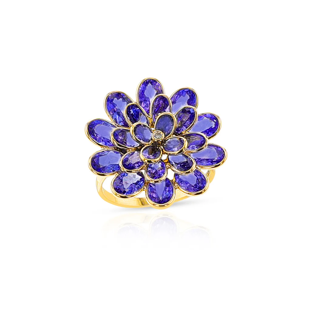 Tanzanite and Diamond Cocktail Floral Ring, 18K