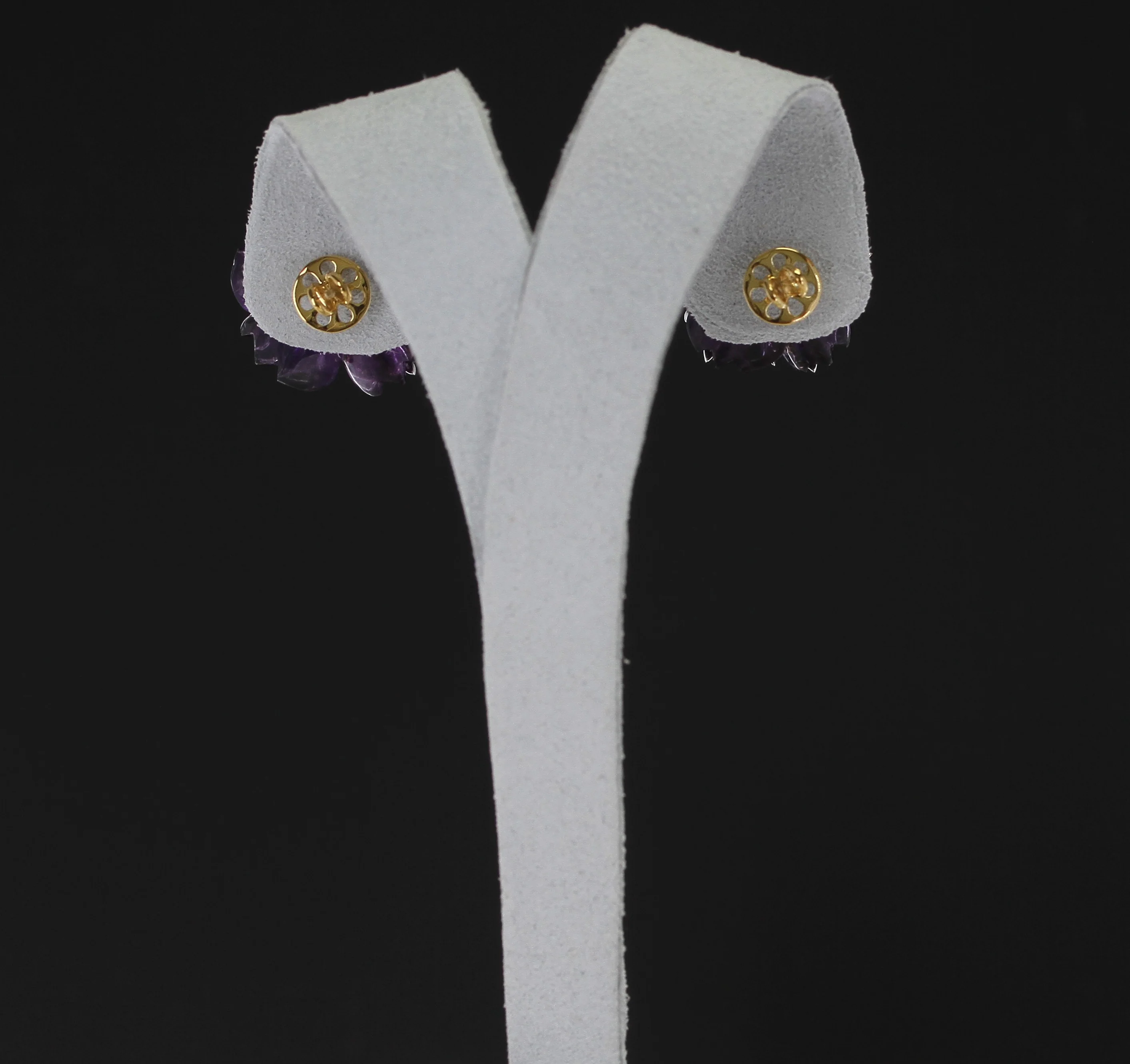 Carved Round Floral Amethyst Earrings with Diamonds