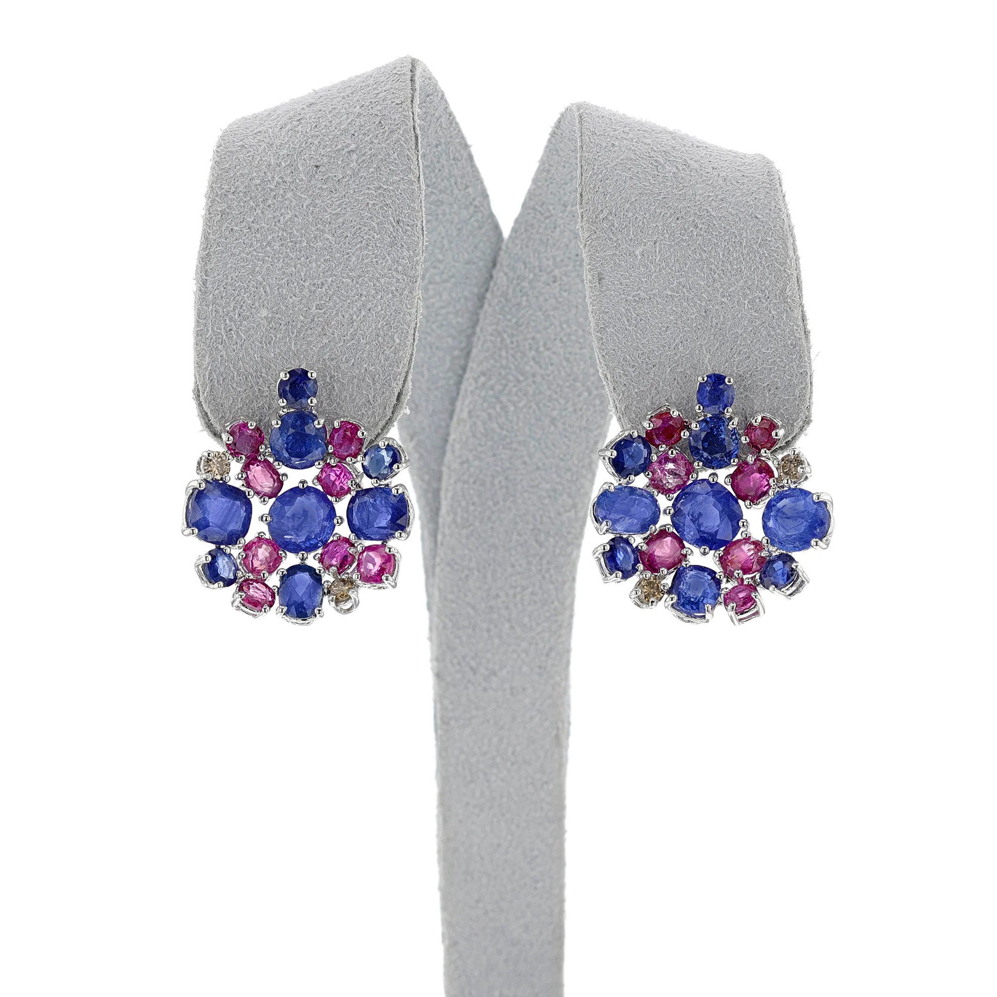 Circular Sapphire, Ruby and Diamond Earrings, 18k White