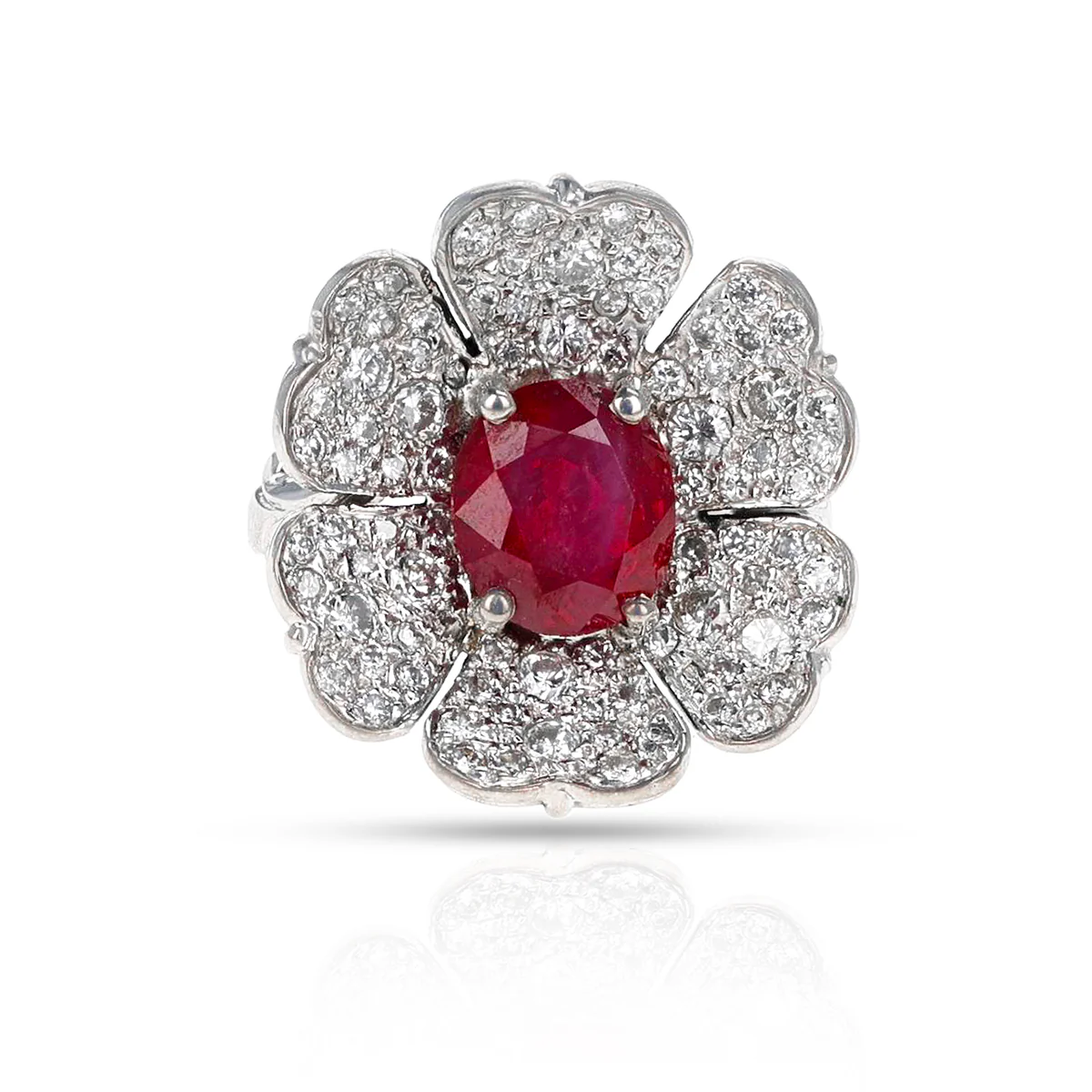 Oval Ruby and Diamond Floral Ring, 14k