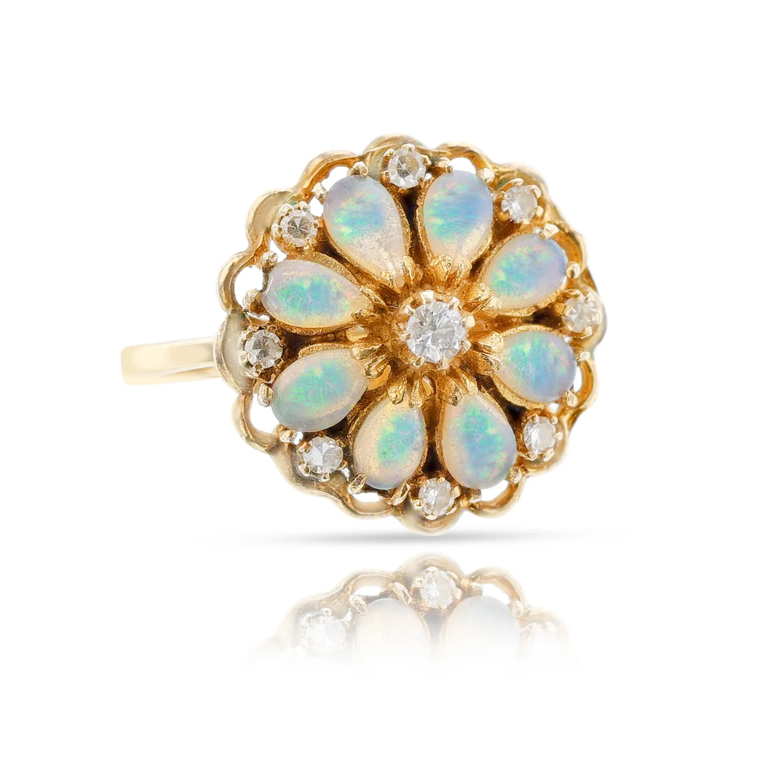 Pear-Shape Opal and Diamond Ring, 14K