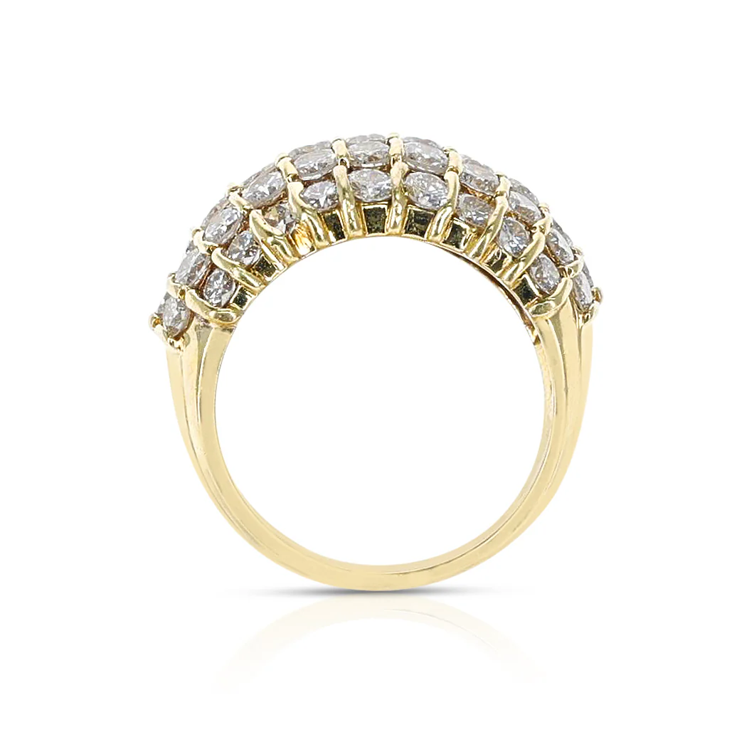 5 carats Five Row Round Diamond Bombe Cocktail Ring, 18K