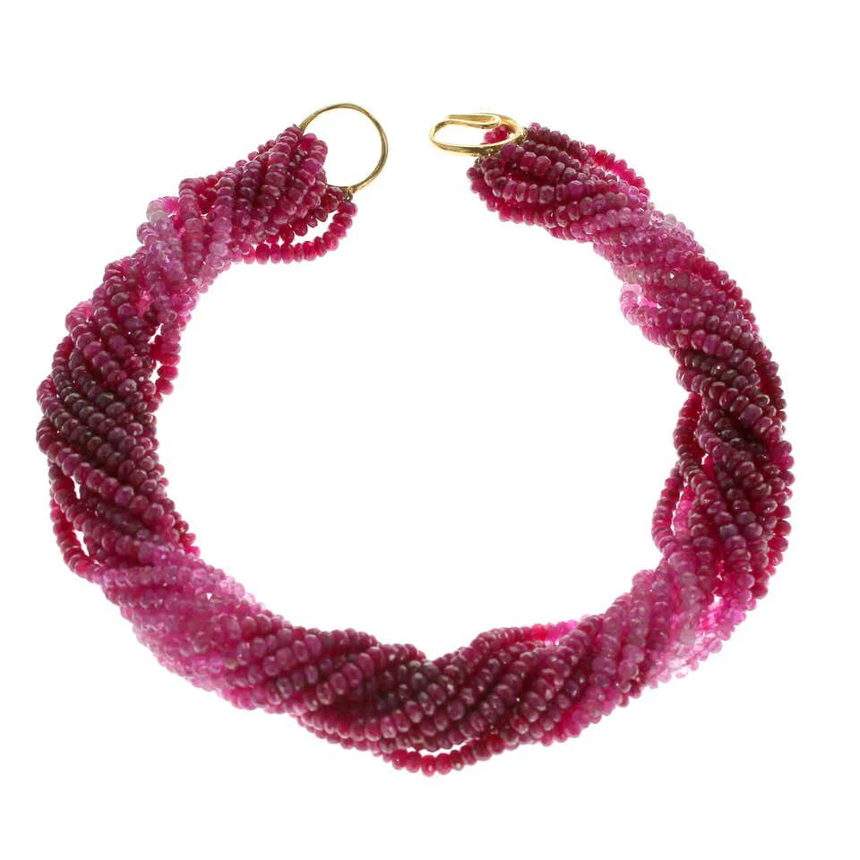 Ruby and Pink Sapphire Beads Yellow Gold Necklace