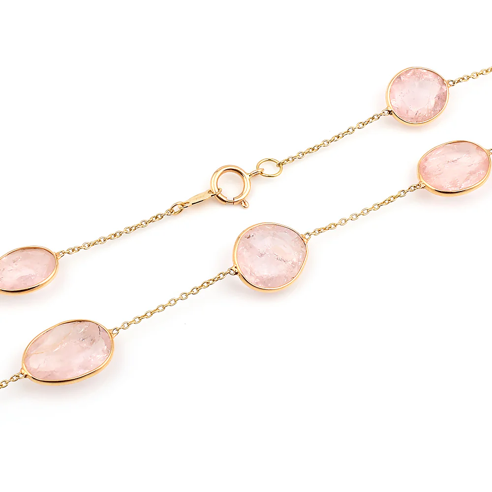 Mixed Cut Rose Quartz,18k Yellow Gold Necklace