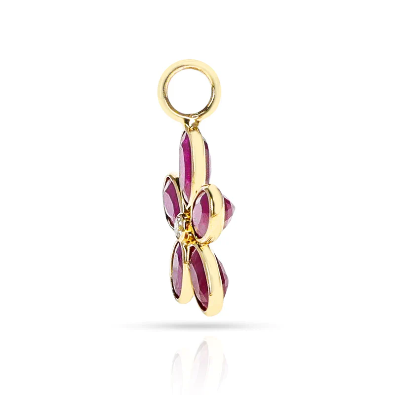 Gemstone Floral Pendant with Diamond, 18K Yellow Gold