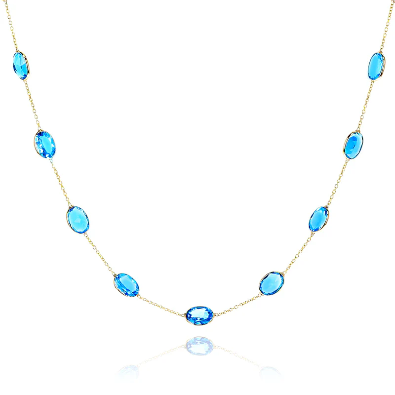 Oval Shape Blue Sapphire Necklace, 18 Karat Gold