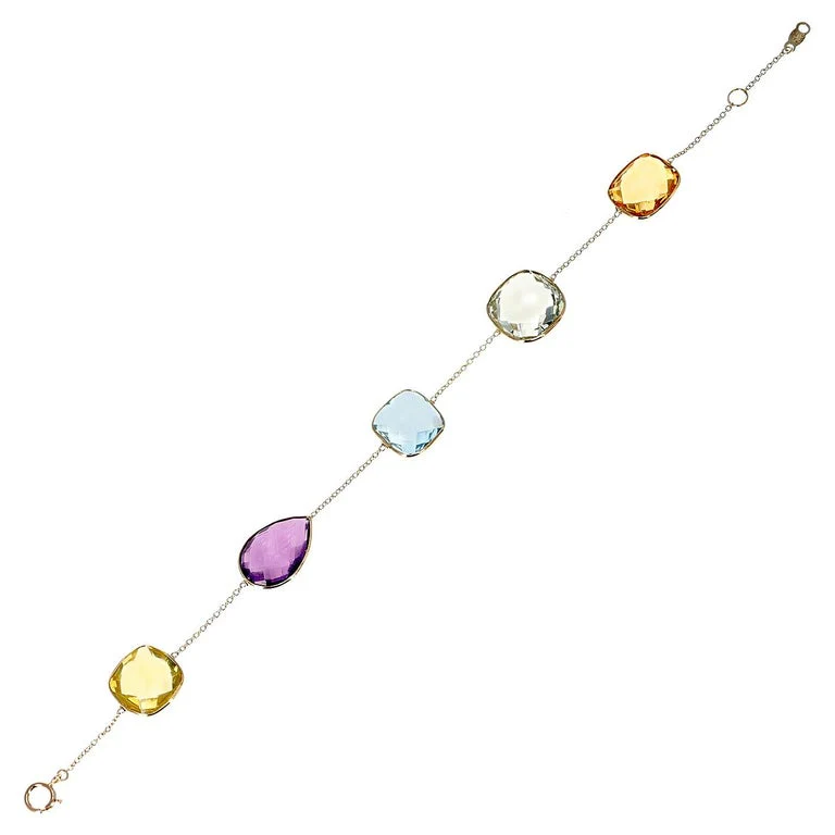Mixed-Cut Multi Semi-Precious Gemstone 18k Yellow Gold Bracelet