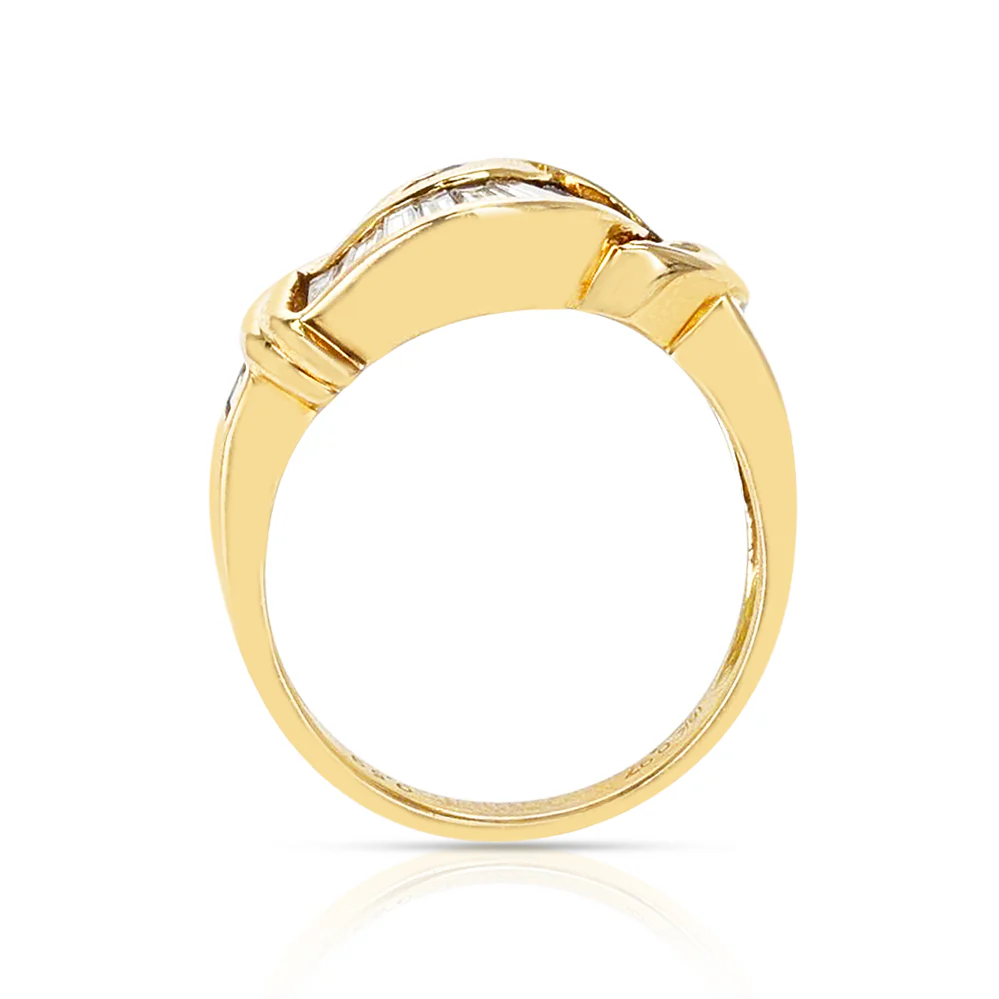 Sapphire and Diamond Baguette Double Swerve Ring, 18K