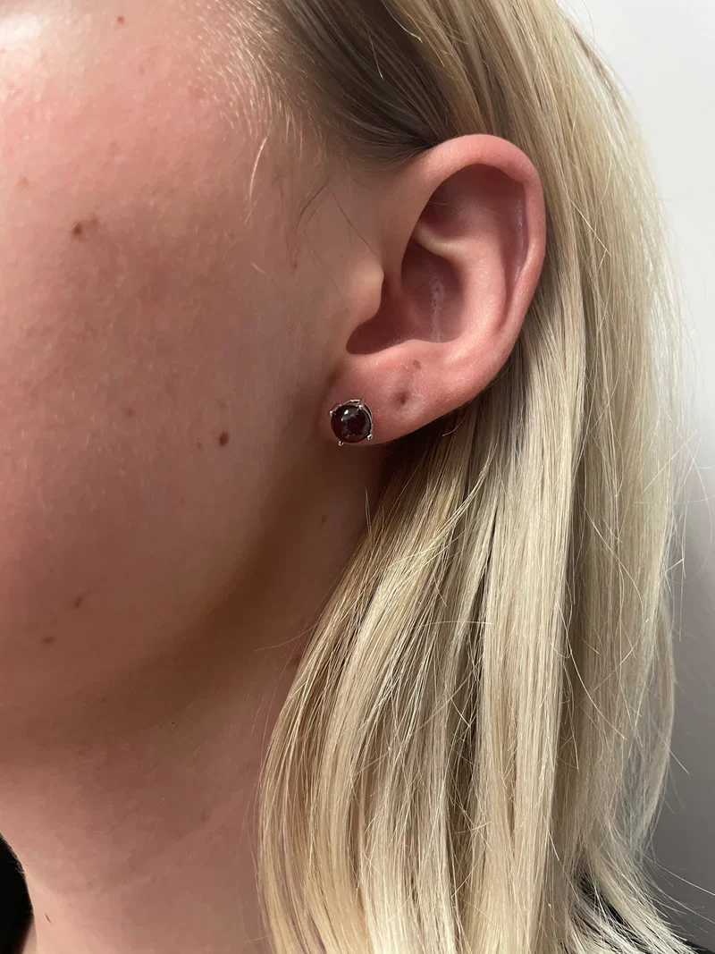 7MM Genuine Sapphire Round Cabochon Stud Earrings, Sterling Silver