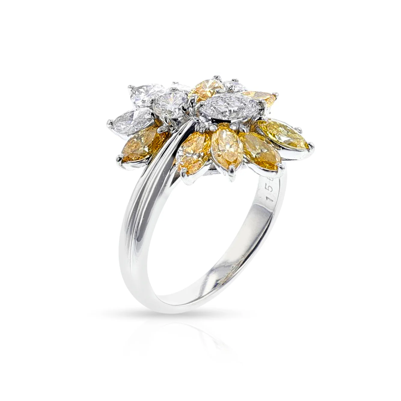 White Diamond and Yellow Diamond Ring, Platinum