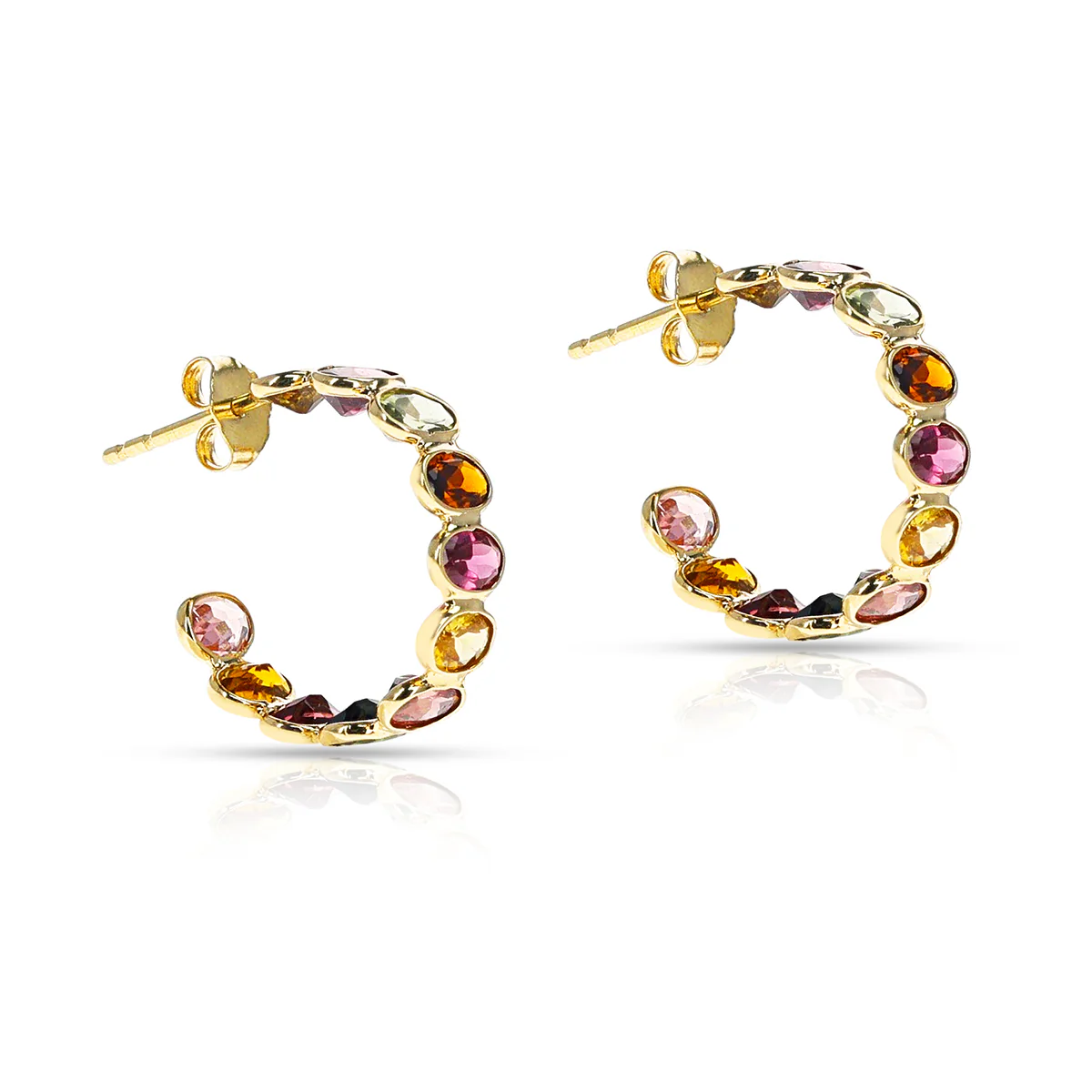 Multi-Tourmaline Hoop Earrings, 18k