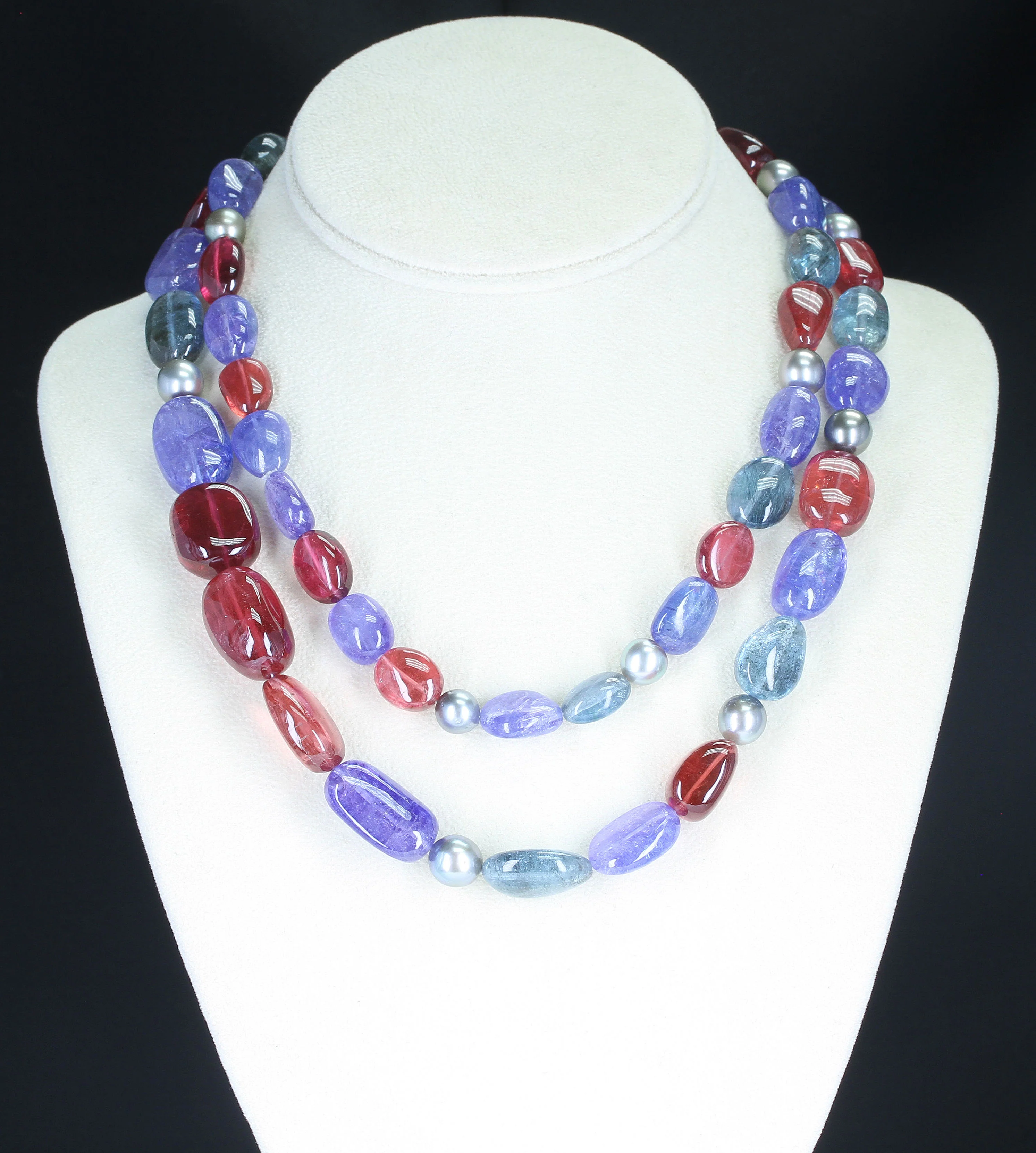 Tourmaline, Tanzanite, & Pearl Beads Necklace