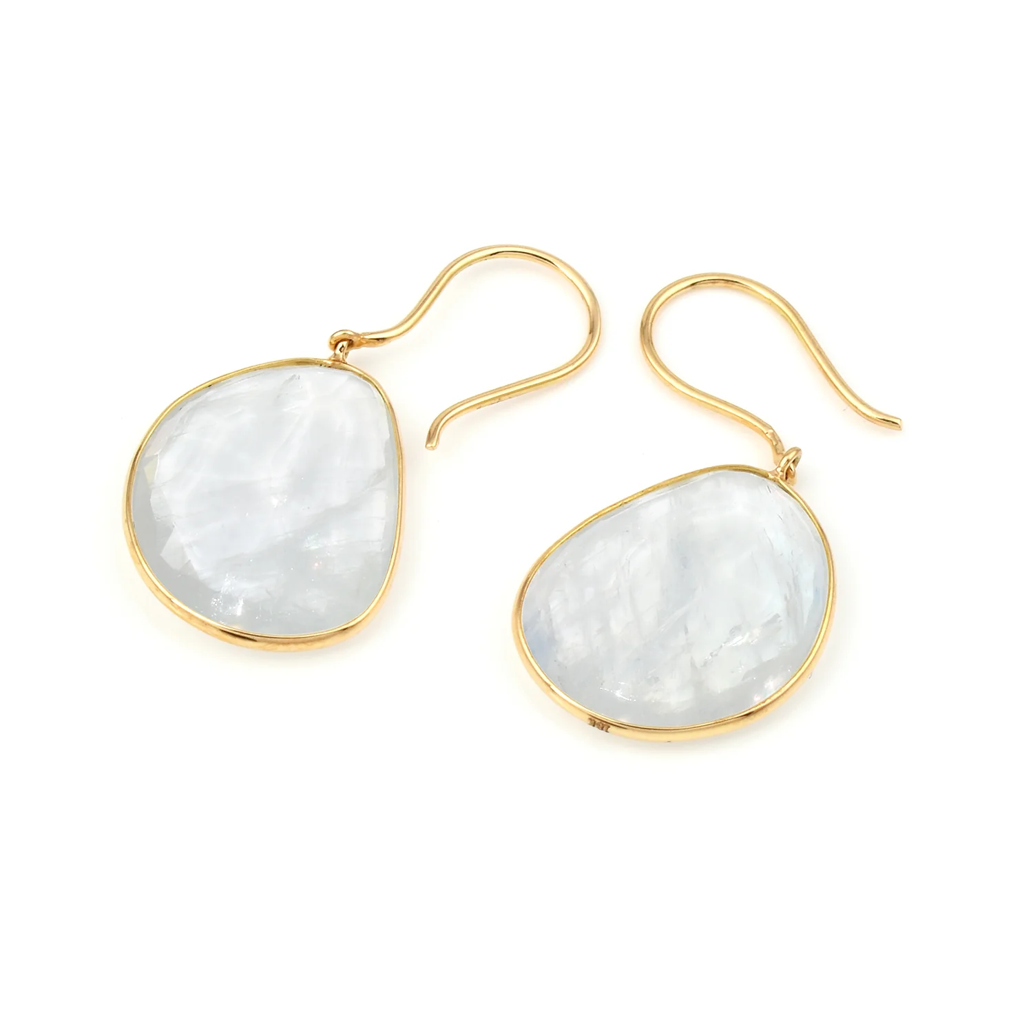 White Rainbow Moonstone Earrings, 18K Yellow Gold