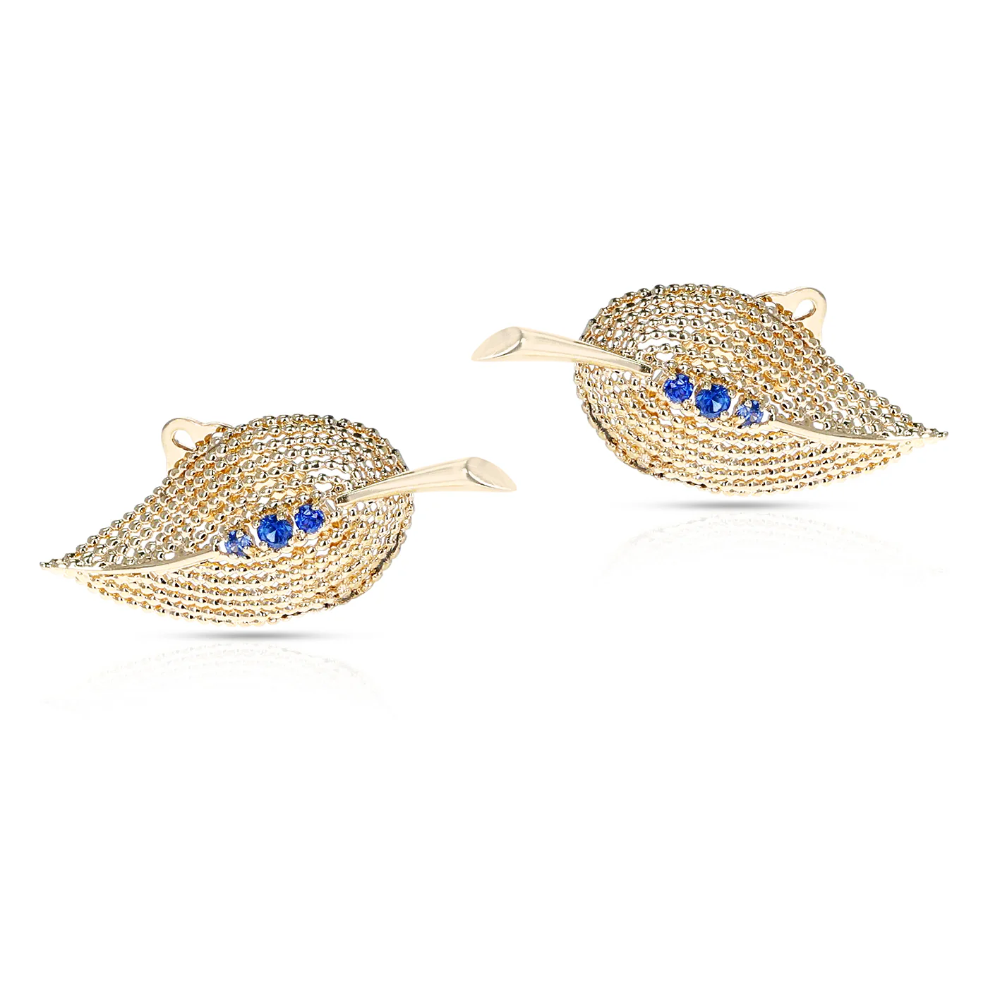 Tiffany & Co. Leaf 14k Gold and Sapphire Earrings, with Org. Box