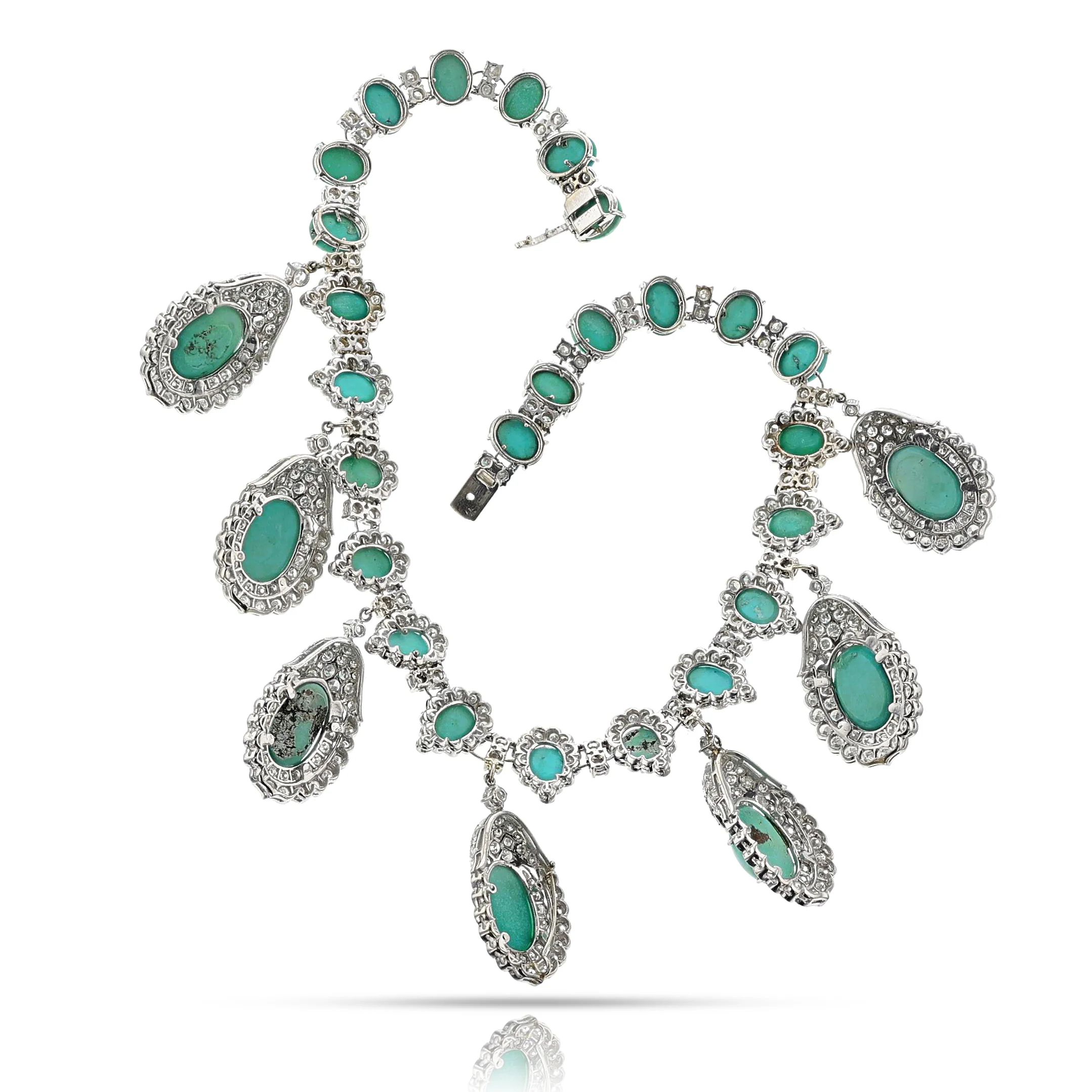 Turquoise Cabochon and Diamond Statement Necklace, 14k