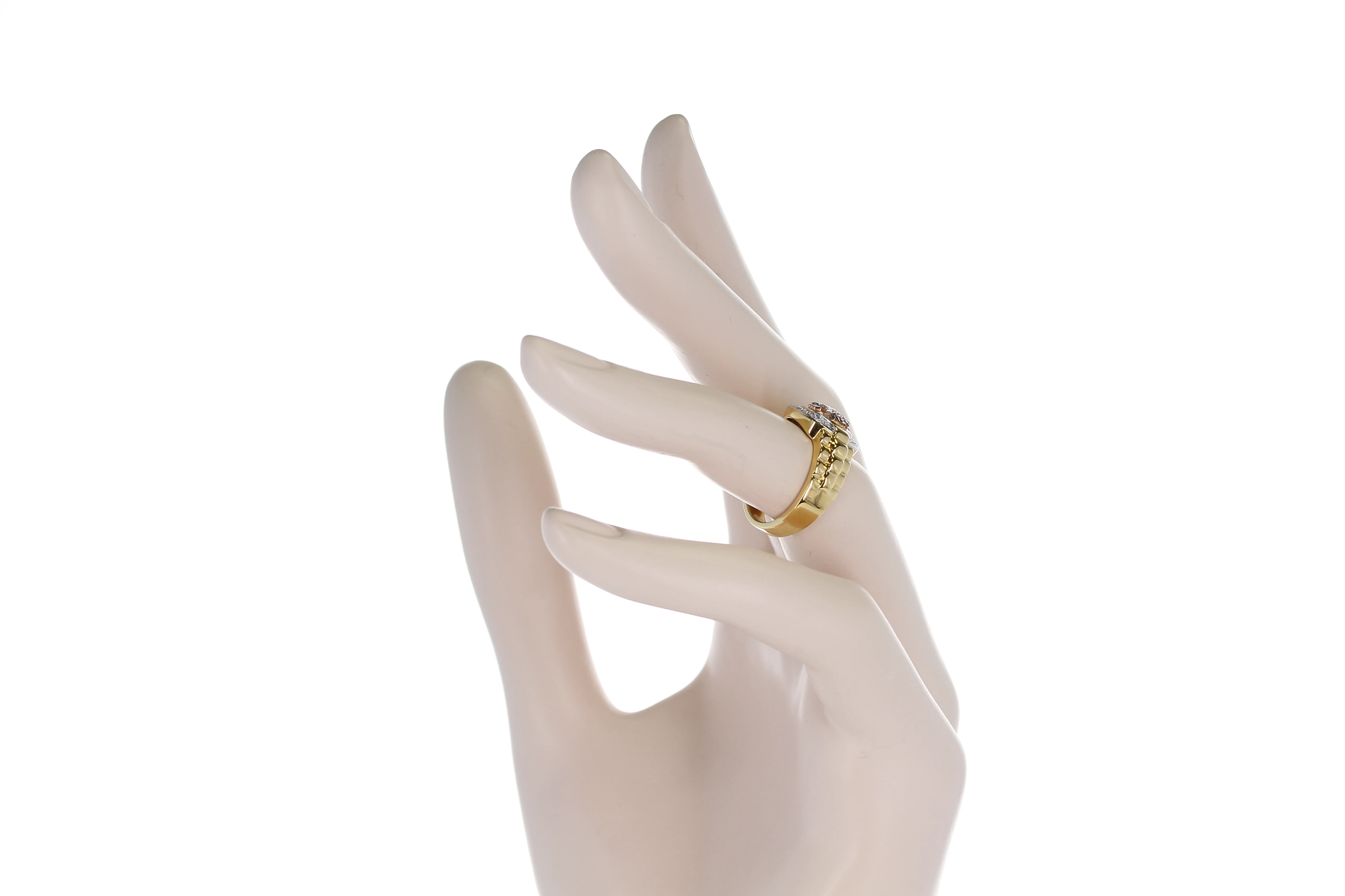 Diamond and Watch Band Style Ring, 14K Yellow and Rose Gold