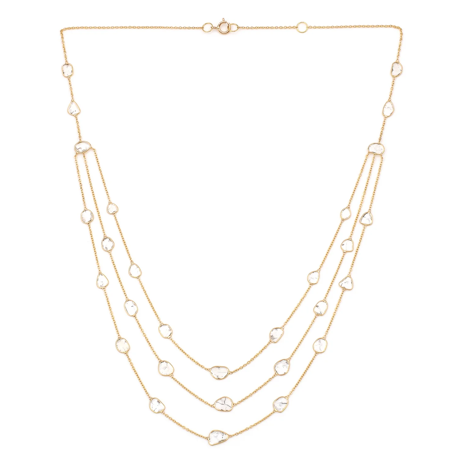 Triple Layer Diamond Slices Necklace, 18k
